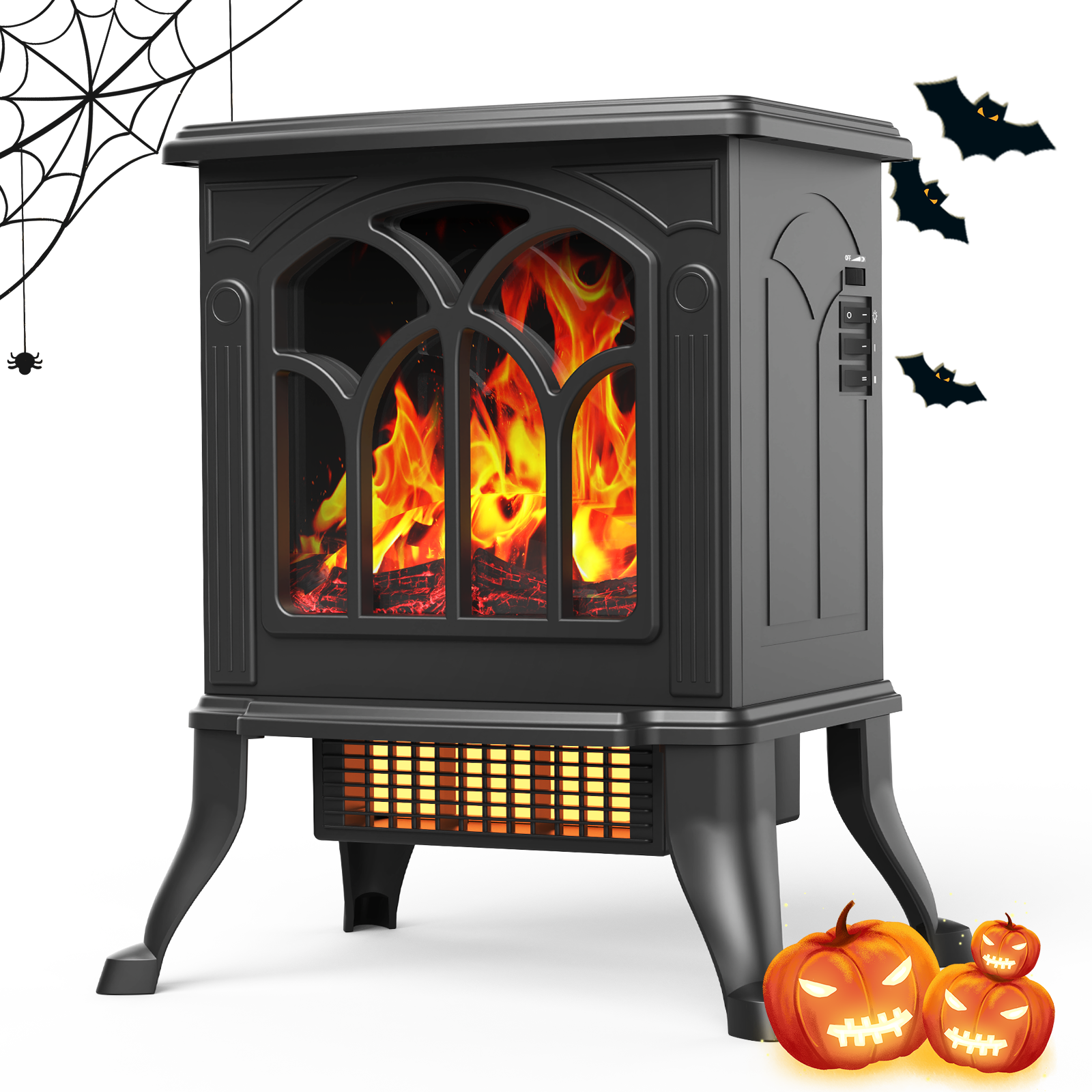 16in 1500W Electric Fireplace 3D Flame Space Heater, Stove Heater