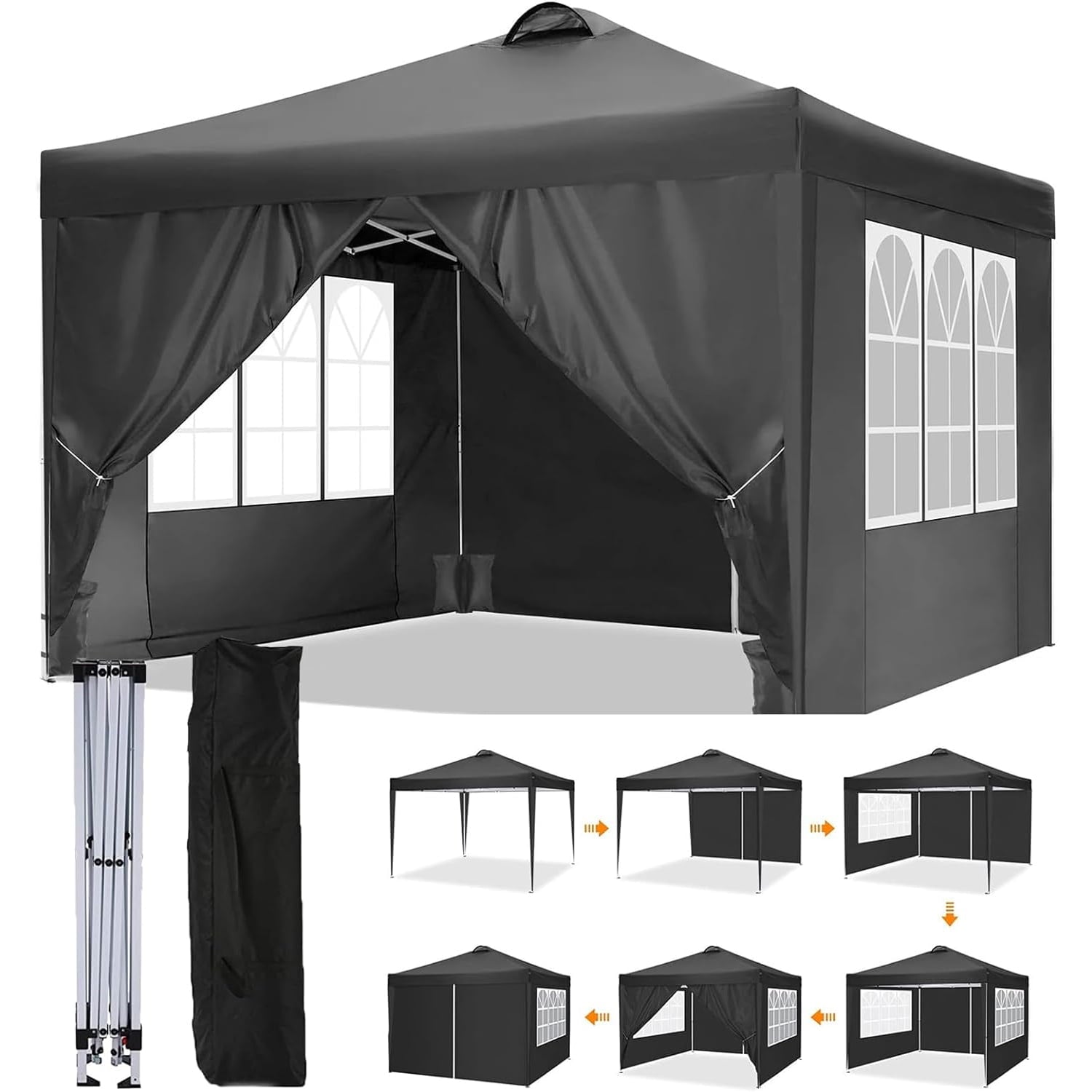 10x10 Canopy Tent Instant Pop-Up Canopy with 4 Sidewalls for Patio Backyard Garden Party Black