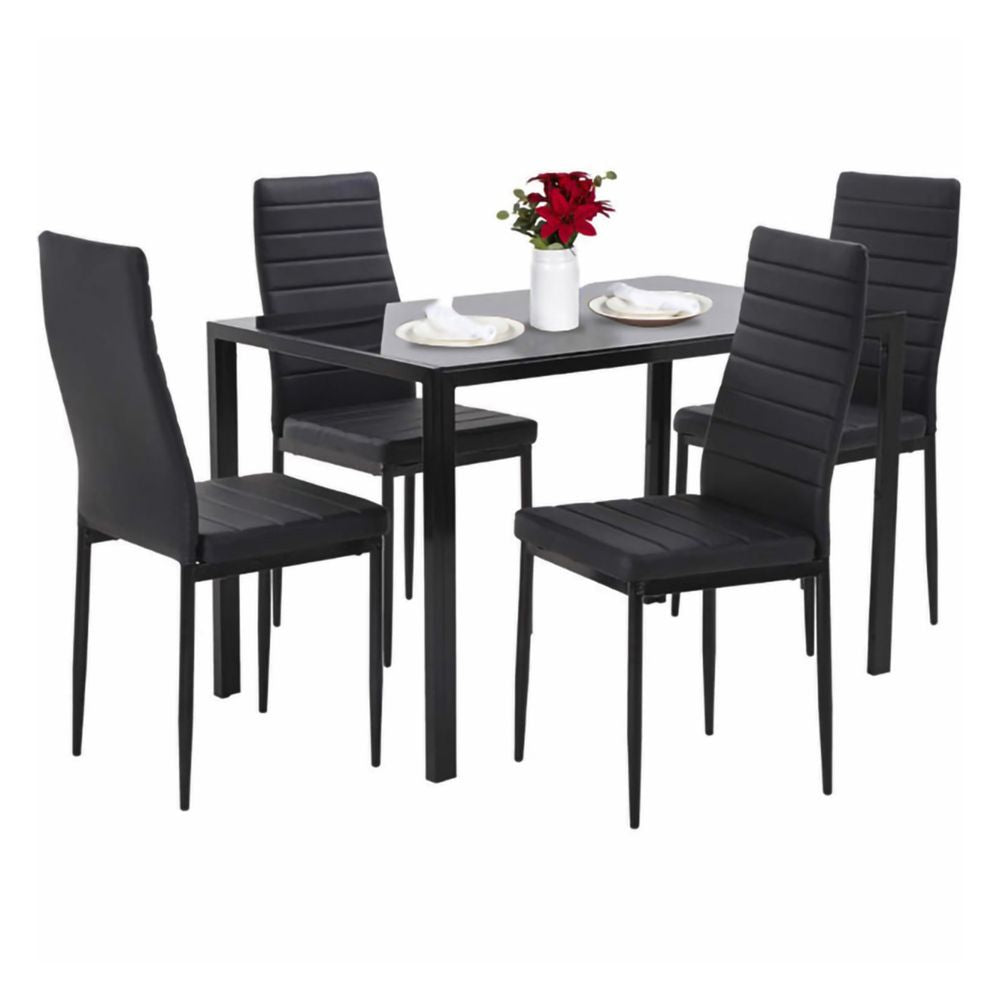 SUGIFT 5 Piece Dining Table Set for 4 Glass Dining Table and 4 Chairs Black
