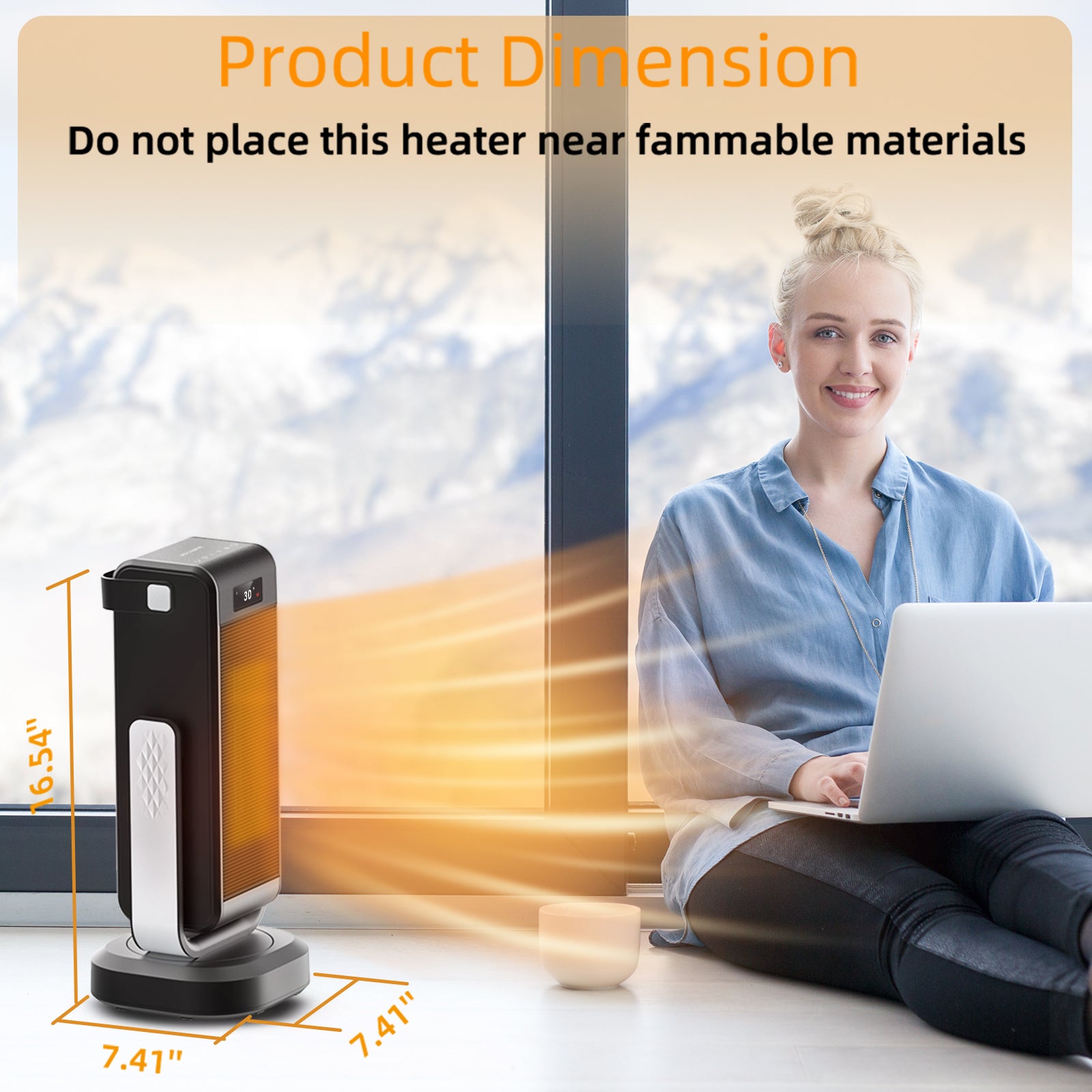 1500W Oscillating Space Heater Upgraded 3D Portable Electric Heater with 4 Modes and Thermostat