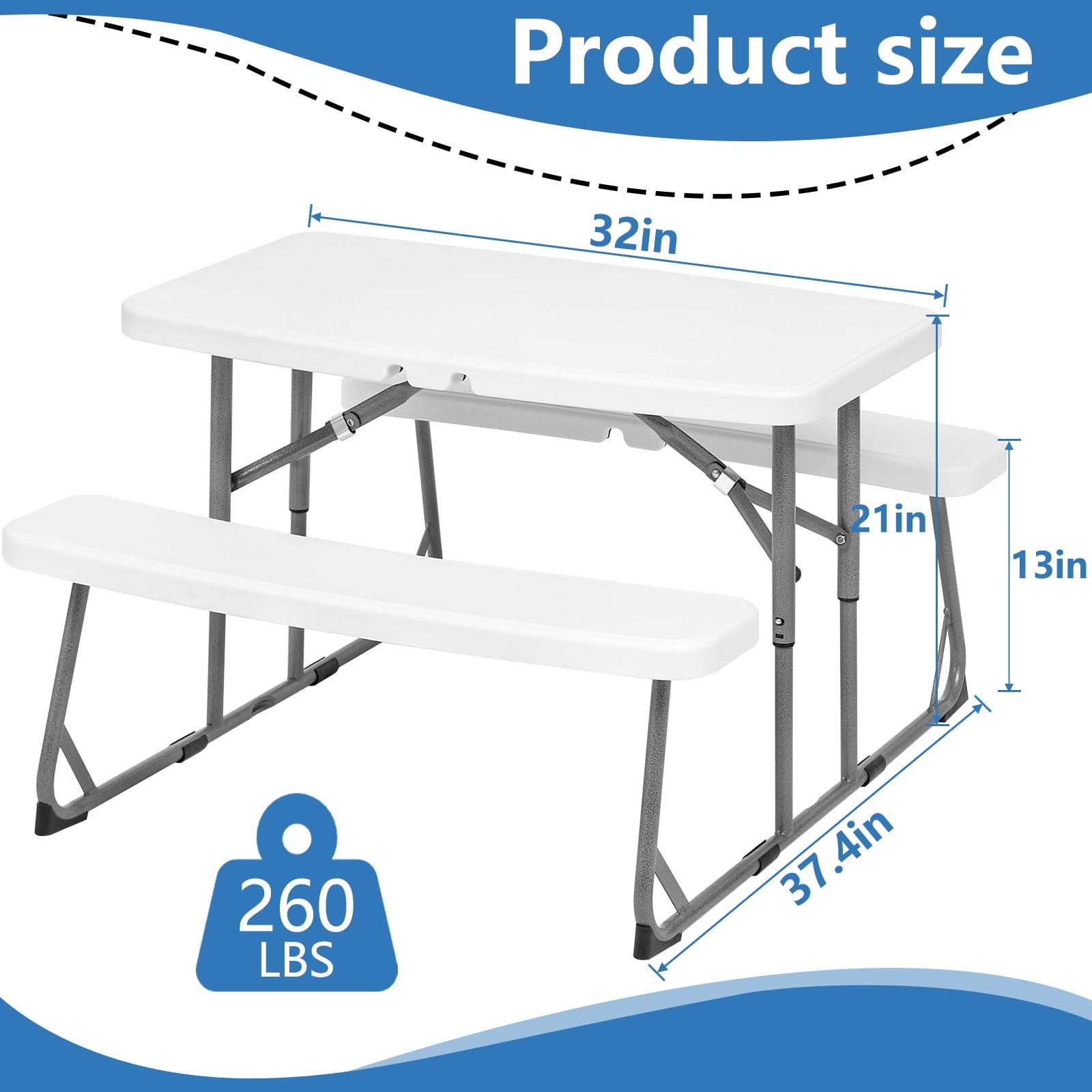 SUGIFT Kids Picnic Table Folding Plastic Table and Benches - Seating for 4 Kids
