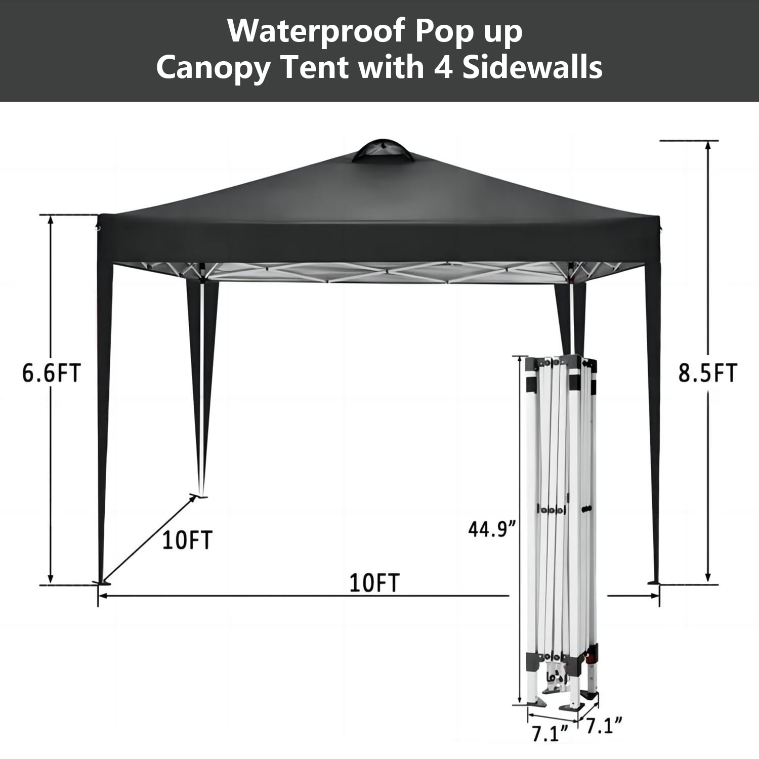 10x10 Canopy Tent Instant Pop-Up Canopy with 4 Sidewalls for Patio Backyard Garden Party Black