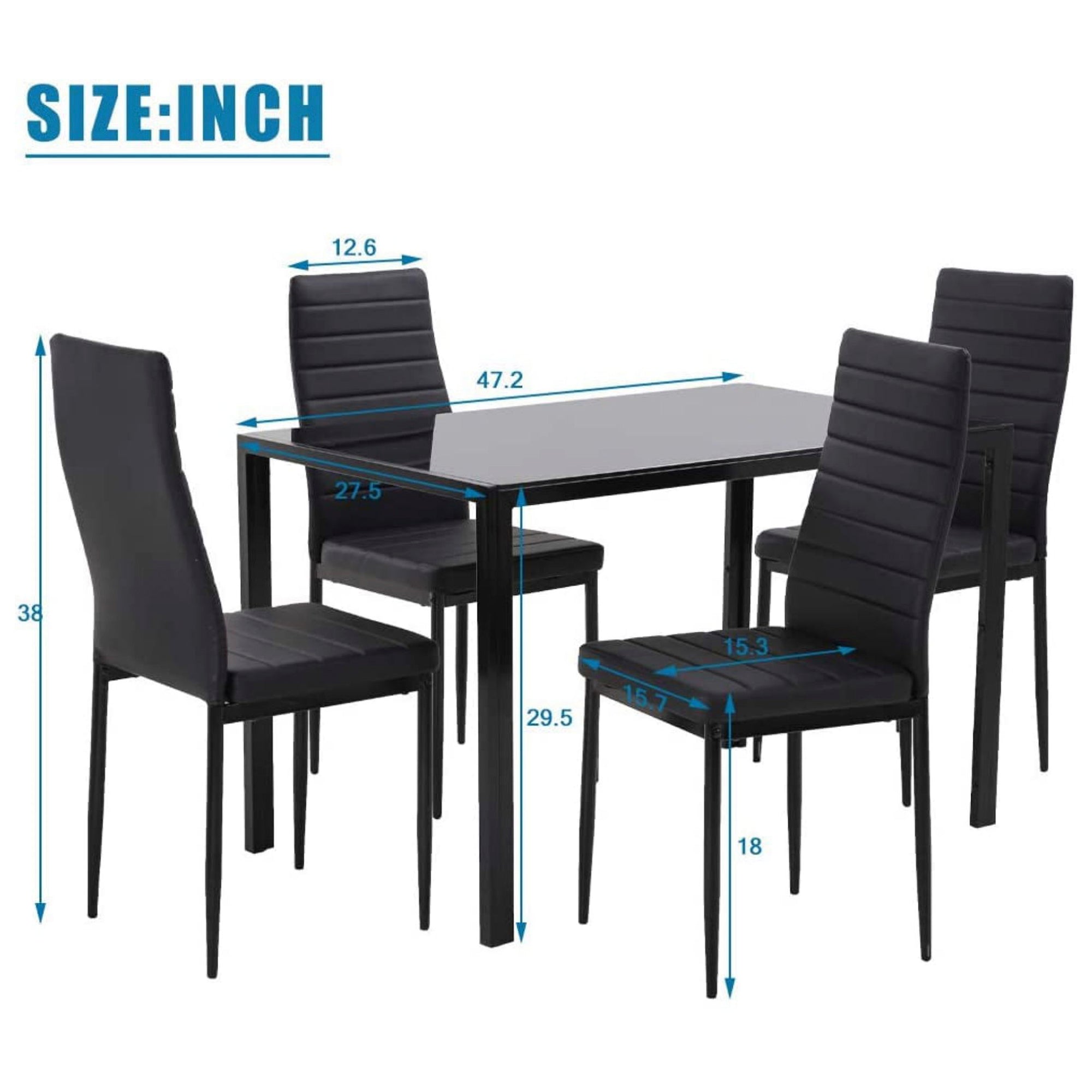 SUGIFT 5 Piece Dining Table Set for 4 Glass Dining Table and 4 Chairs Black