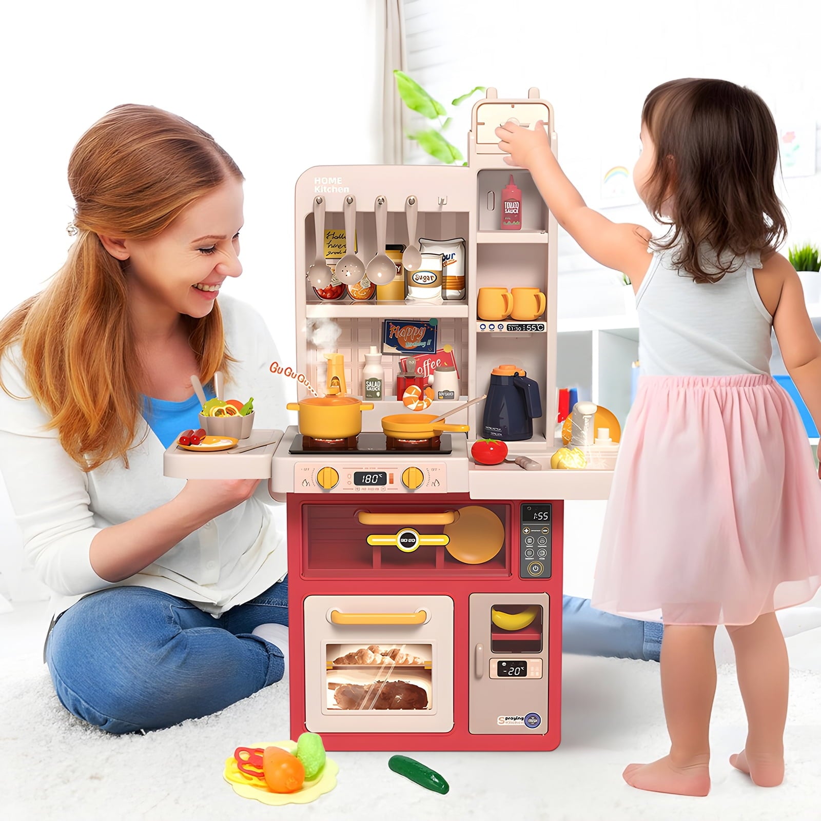 SUGIFT Kids Kitchen Playset Pretend Play Kitchen with Sounds and Lights Cooking Stove SteamPlay Sink and Play FoodToy Kitchen Set for Kids Toddlers