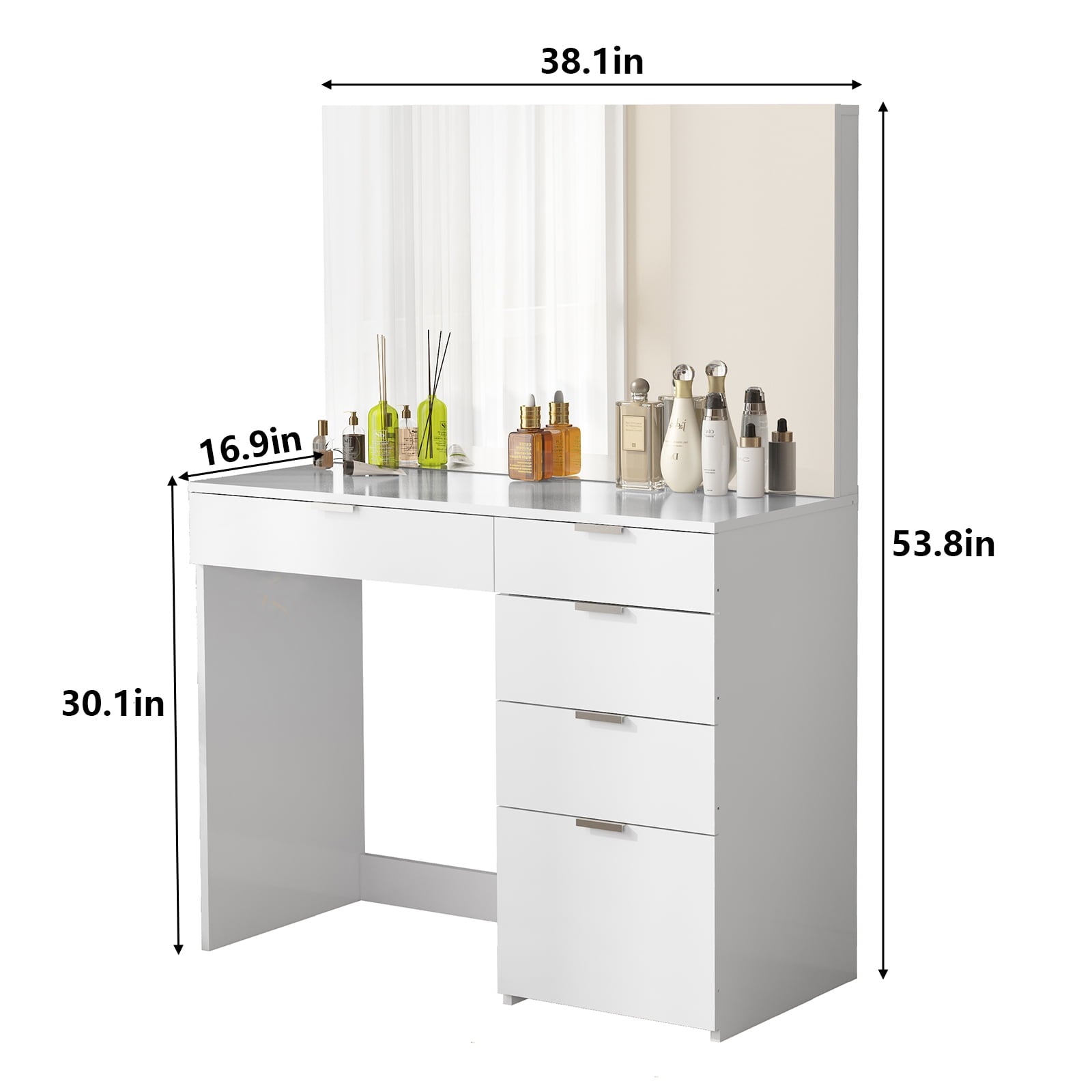 SUGIFT Modern Vanity Table Vanity Desk with 5 Drawers