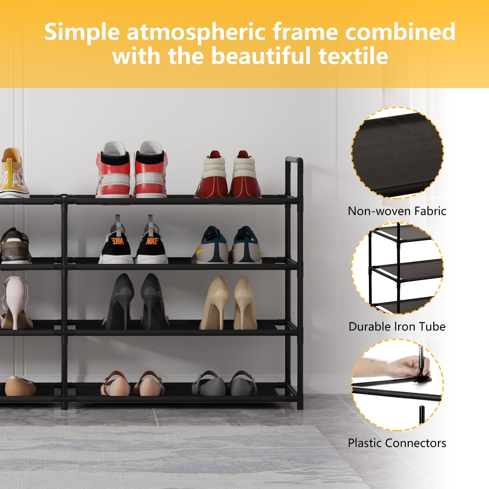 SUGIFT 4-Tier Shoe Rack Shoe Organizer with Shelves for Closet Entryway, Black