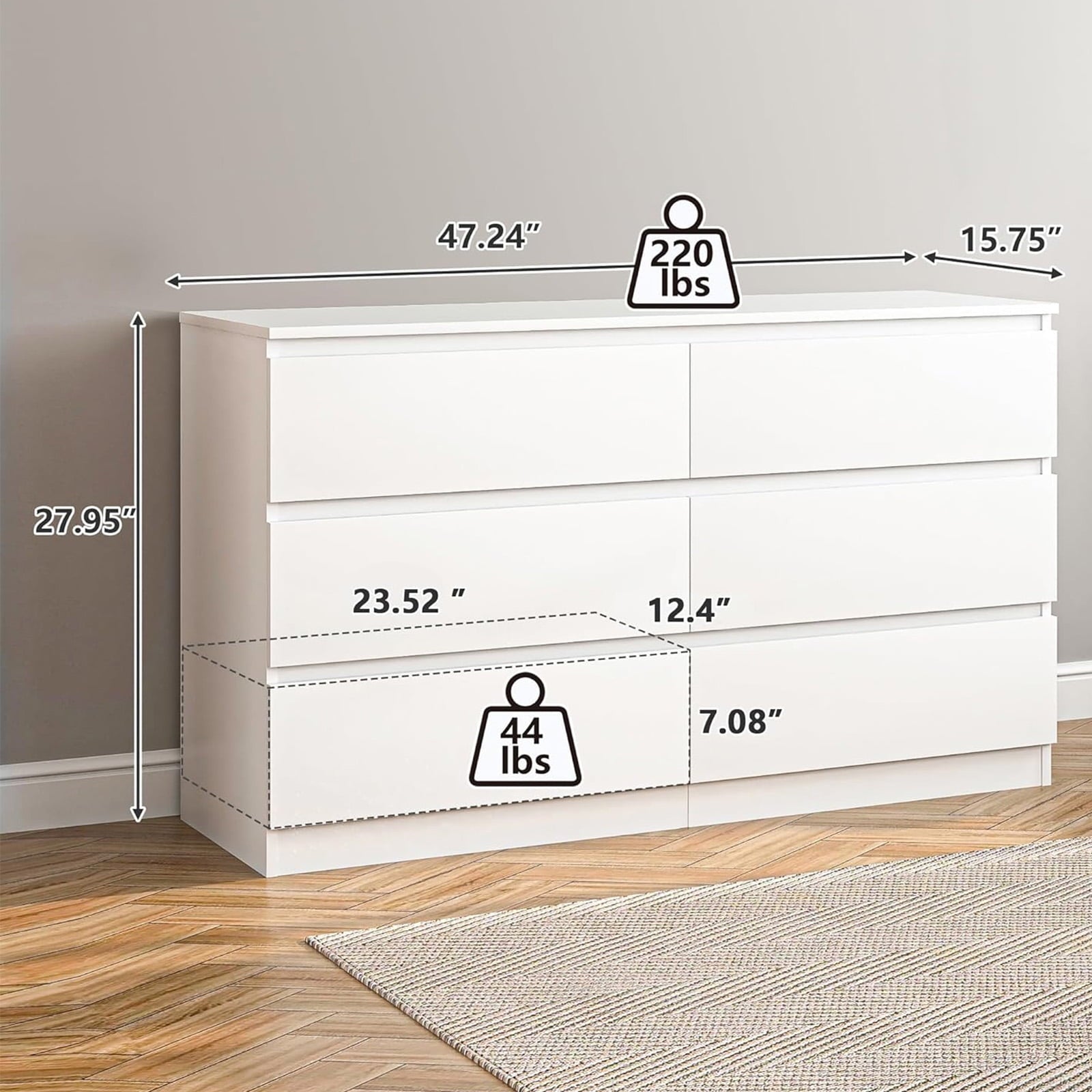 SUGIFT 6 Drawer White Dresser for Bedroom Modern Chest of Drawer Wood Storage Cabinet for Entryway Living Room