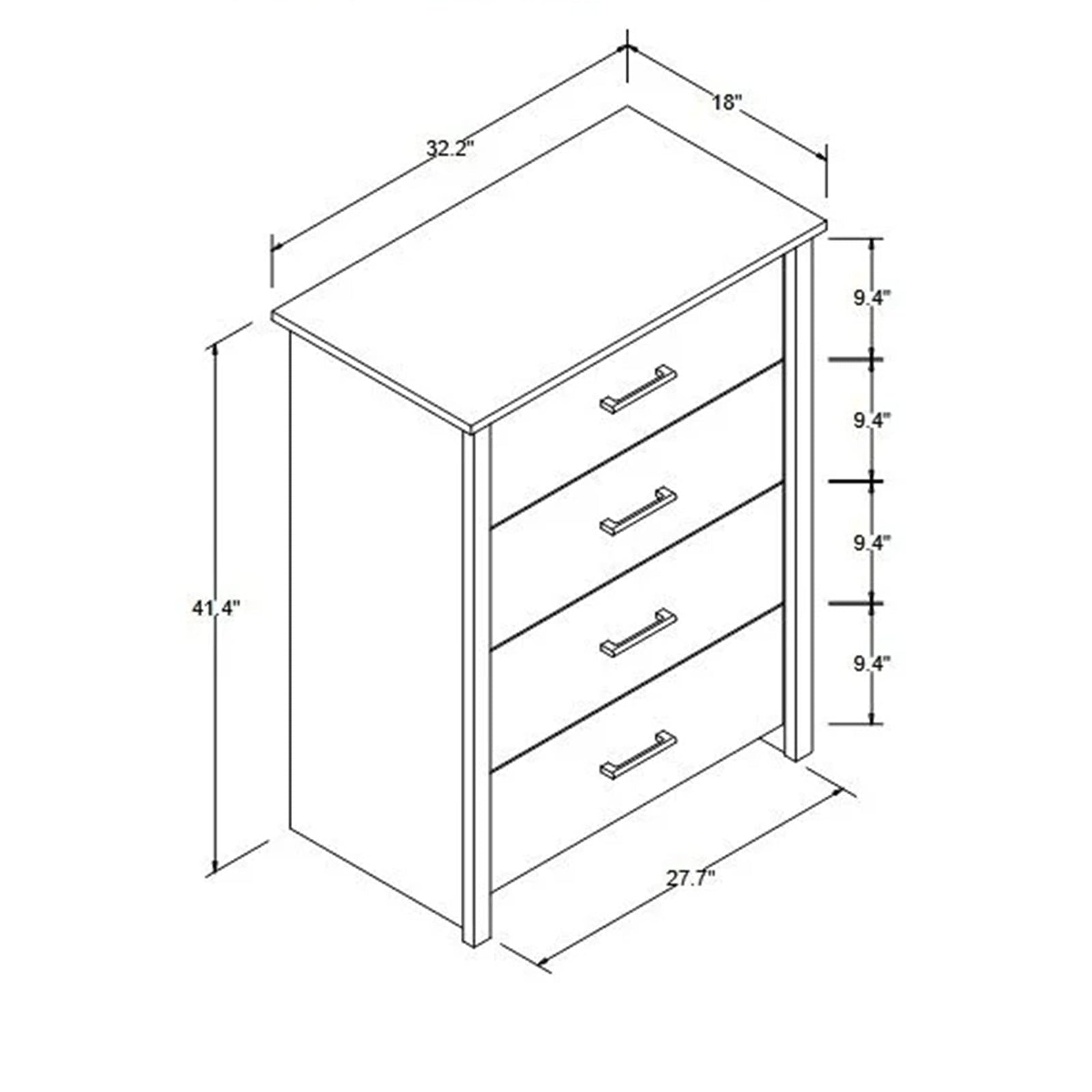 Vebreda 4 Drawer White Dresser for Bedroom Modern Chest of Drawers Wood Storage Cabinet for Living Room Kitchen Office
