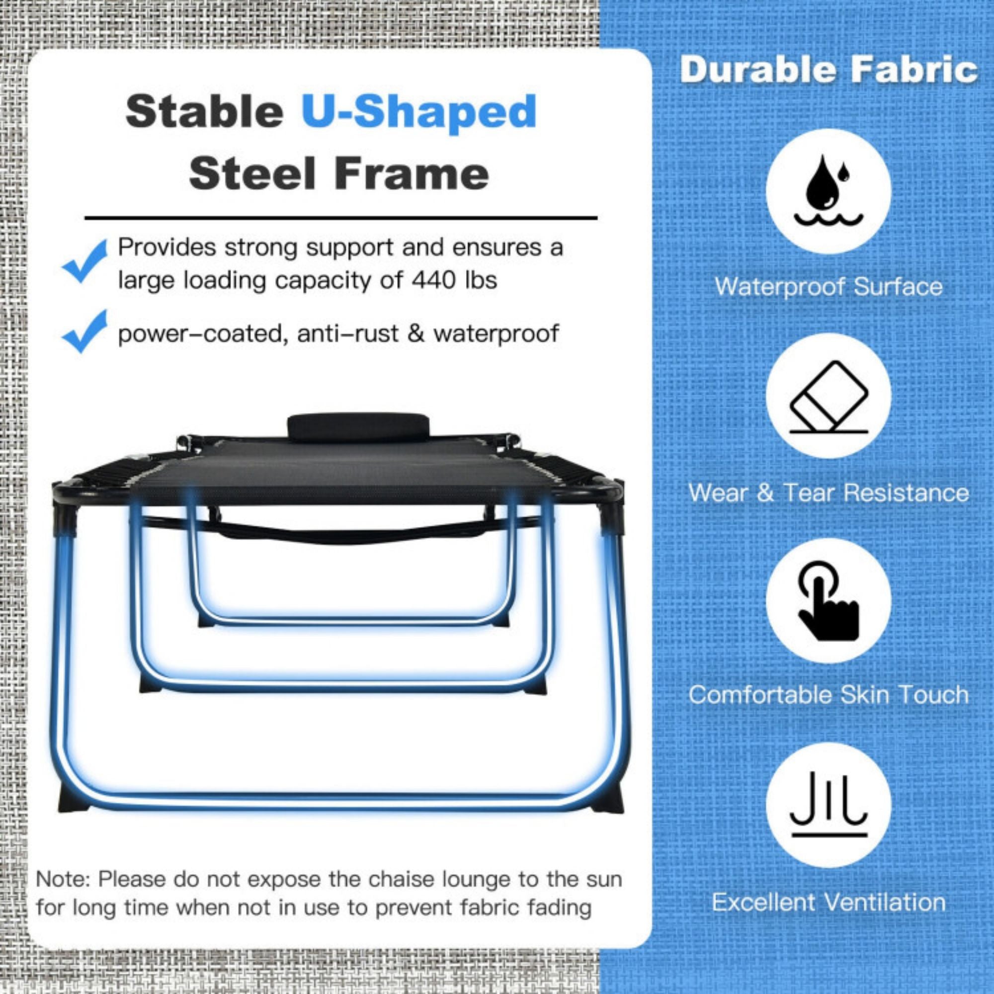 SUGIFT 4 Position Folding Lounge Chaise with Adjustable Backrest and Footrest