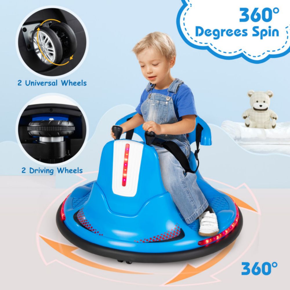 12V Kids Ride On Bumper Car with Remote Control Lights and Music-Blue