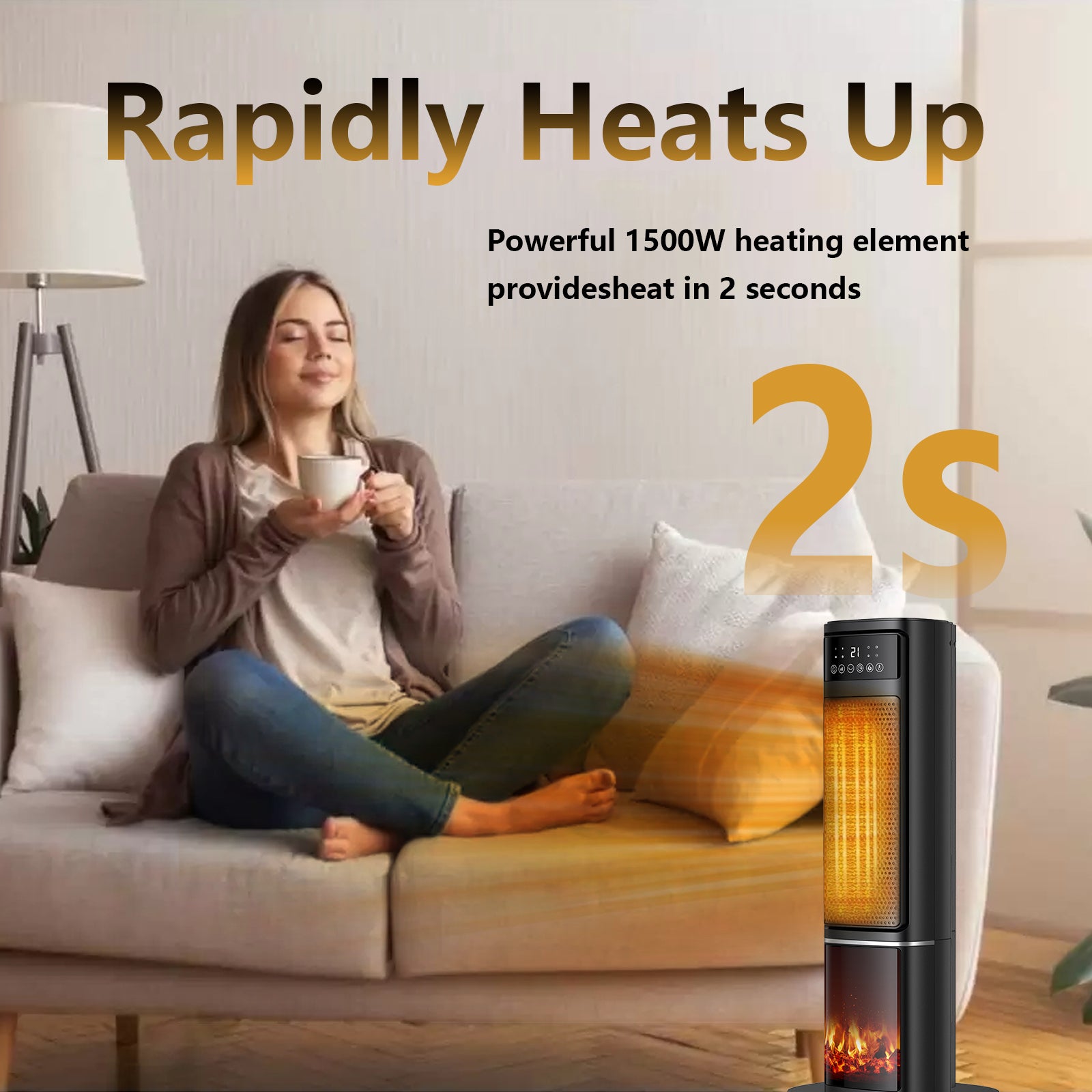 1500W Oscillating Ceramic Tower Electric Space Heater with Remote Control