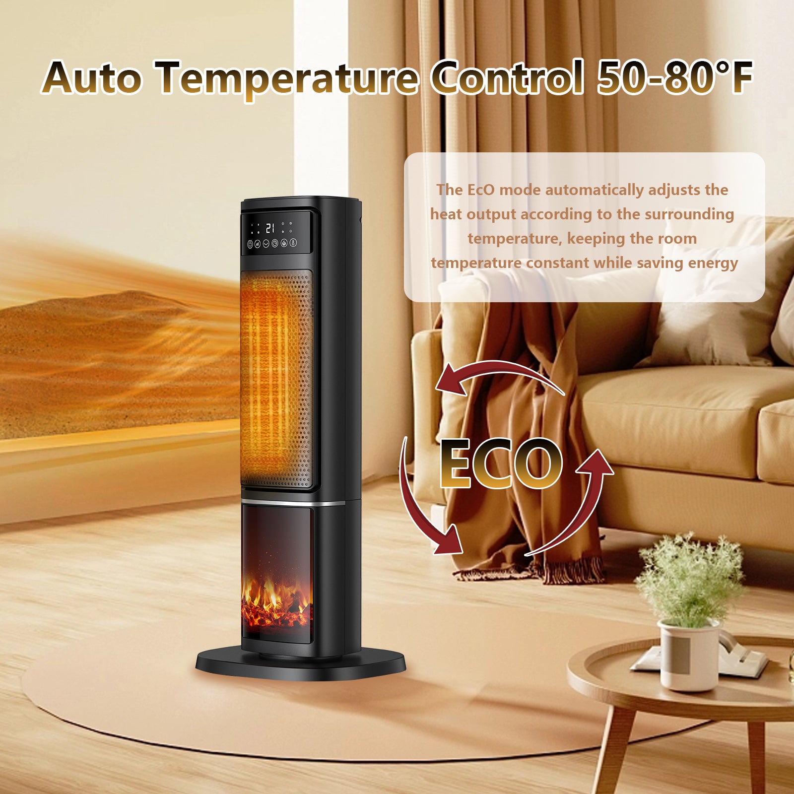 1500W Oscillating Ceramic Tower Electric Space Heater with Remote Control