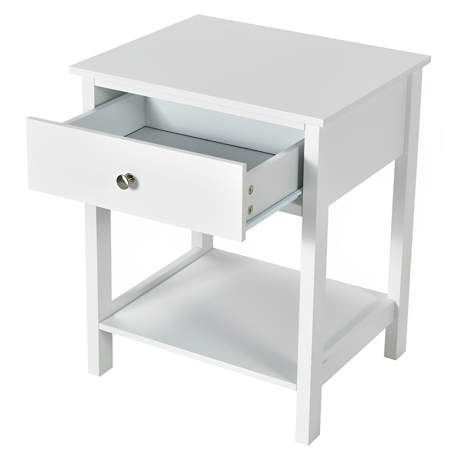Wooden Storage Shelf Nightstands with Drawer for Bedroom and Living Room-White