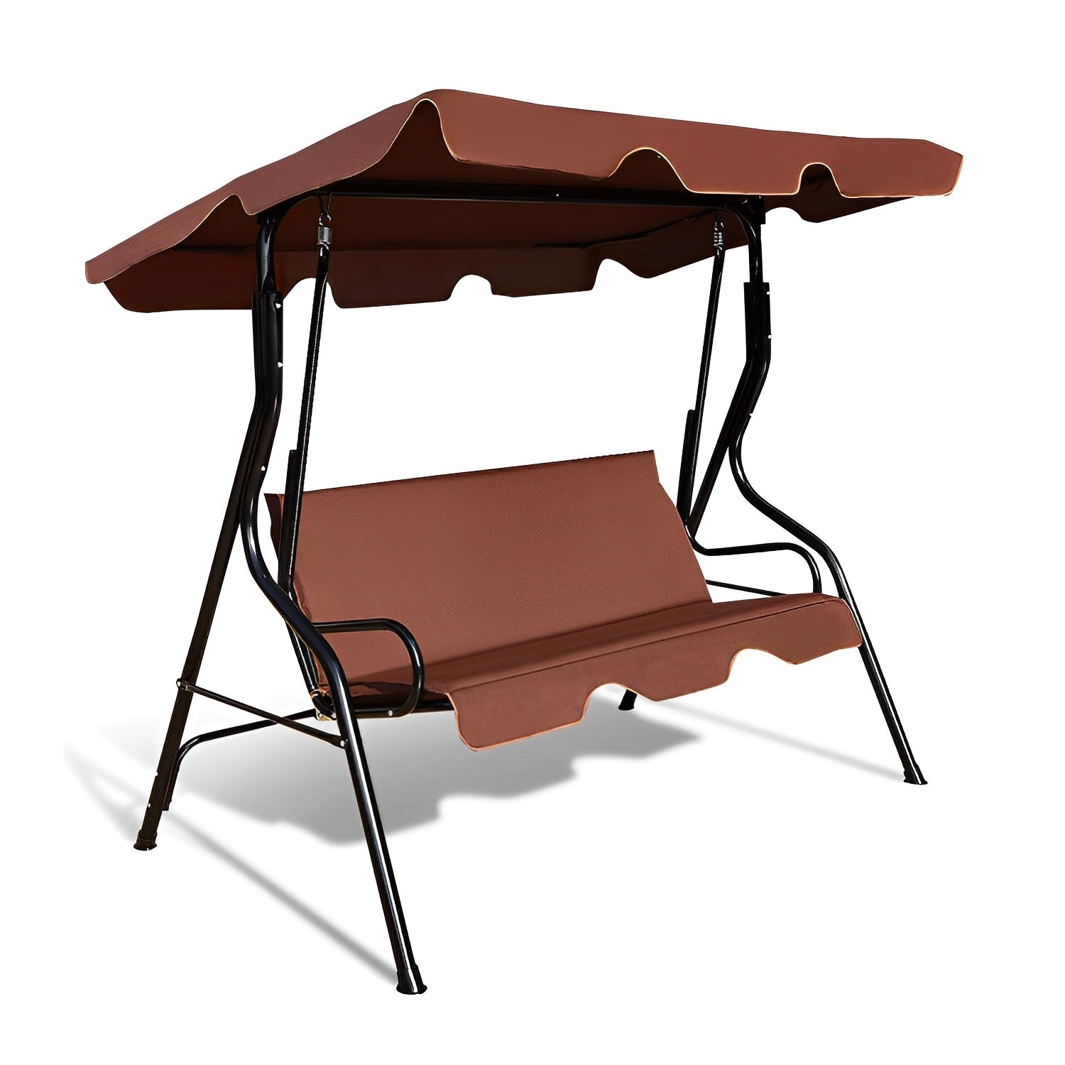 3 Seat Outdoor Patio Canopy Swing with Cushioned Steel Frame