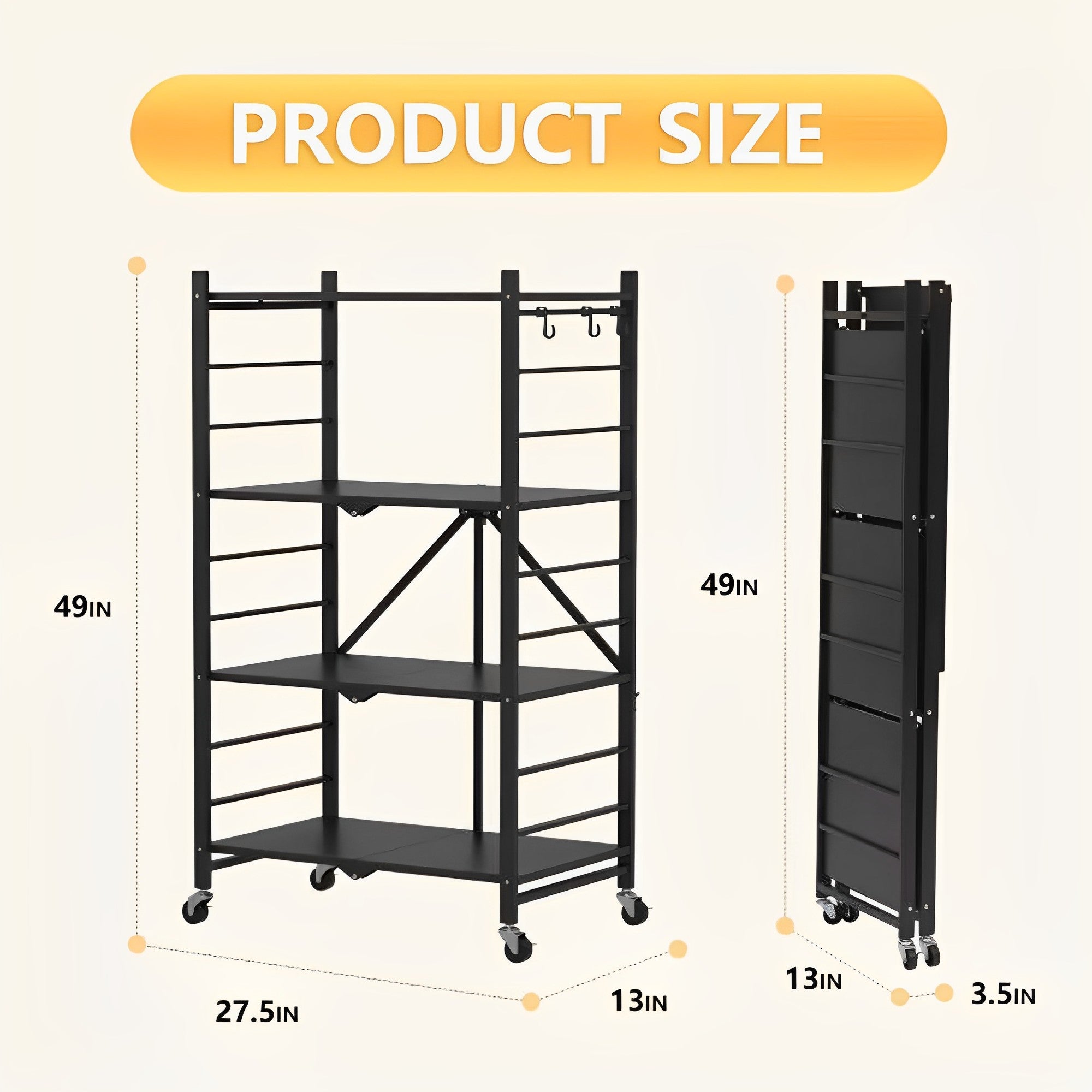 SUGIFT 4-Tier Foldable Storage Shelves, Metal Shelving Units, Storage Rack, Black
