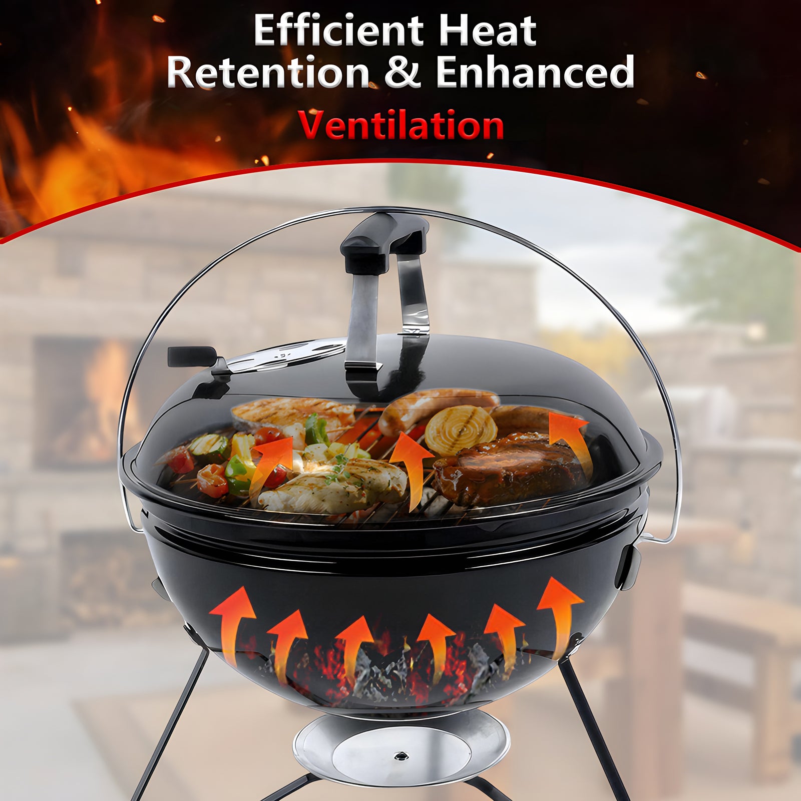 14 in. Steel BBQ Grill with Lid Portable Charcoal Grill for Outdoor Camping