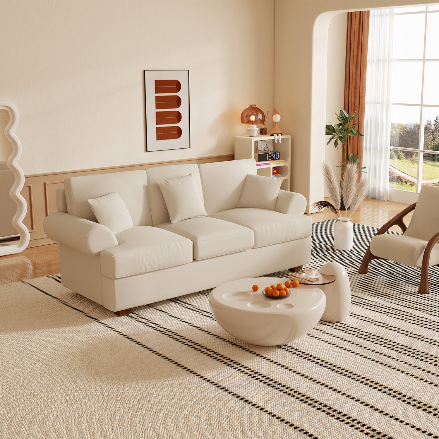 3-Seat Modern Linen Sofa Couch with Extra Deep Seats for Living Room