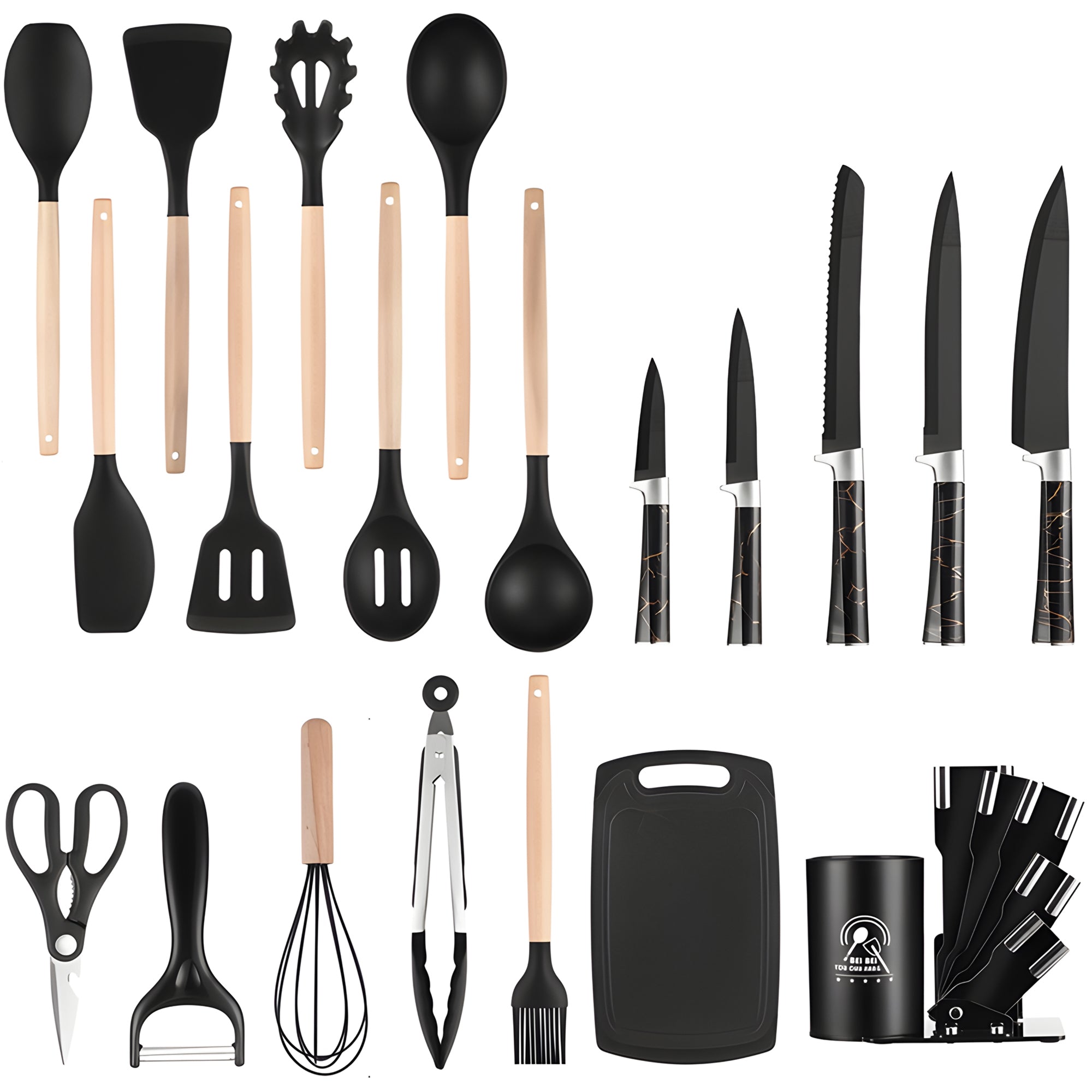 SUGIFT 20-Piece Silicone Kitchen Utensils Set and Knives Set with Block