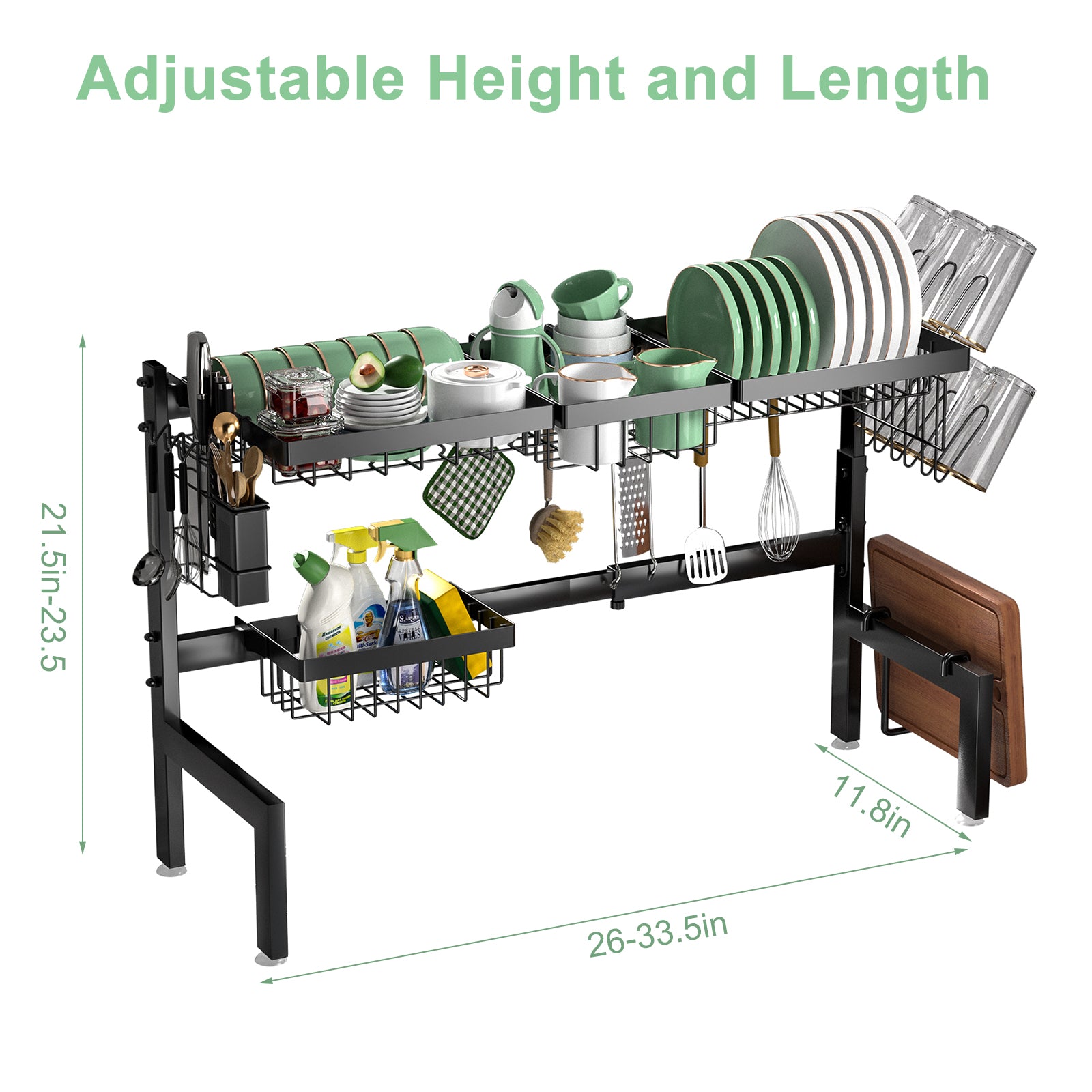 2 Tier Over Sink Dish Drying Rack Length Adjustable