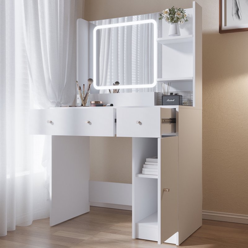 SUGIFT Large Modern Vanity Set with Three Level Storage Dresser