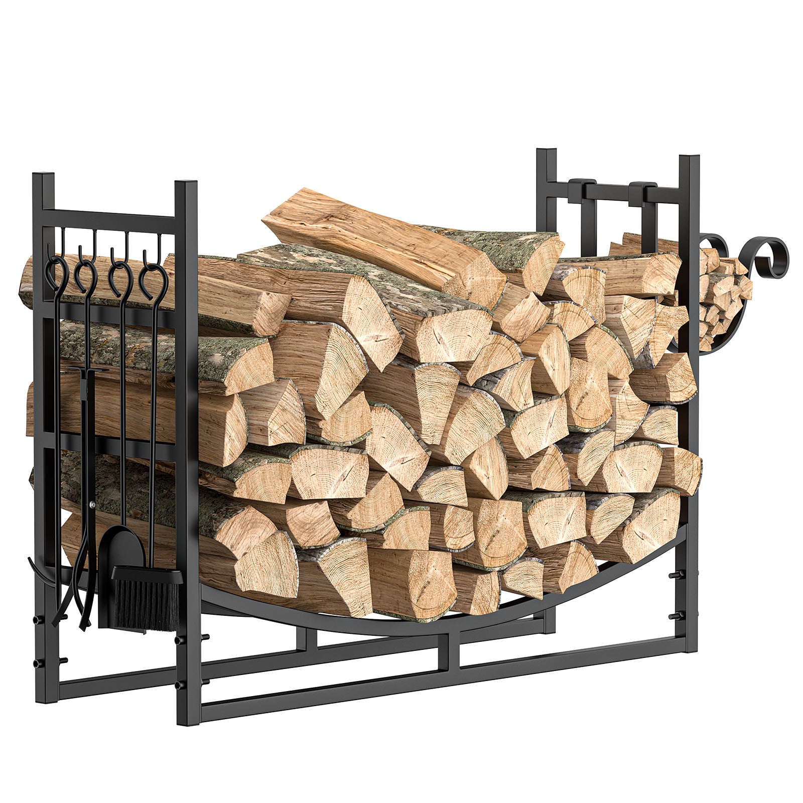 SUGIFT 33.5in Steel Firewood Rack Fireplace Log Holder with Fireplace Tools
