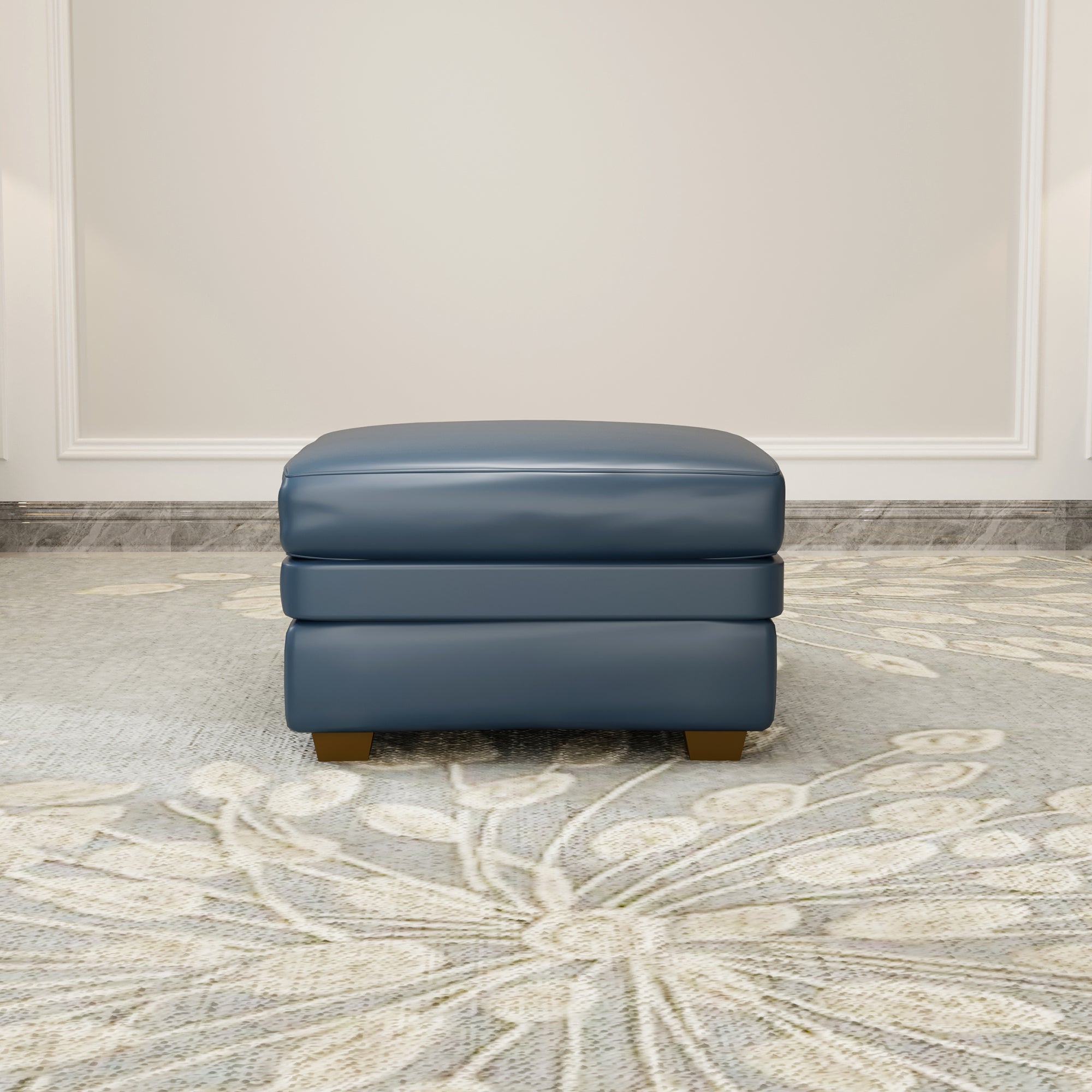 30in Wide Genuine Leather Ottomans with Wood Feet