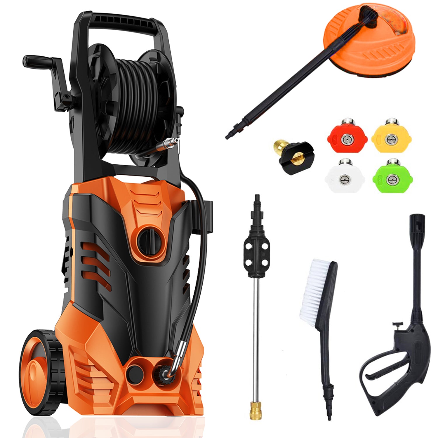 1550W 2.0 GPM Electric Pressure Washer with a Gun and 4 Nozzles-Orange
