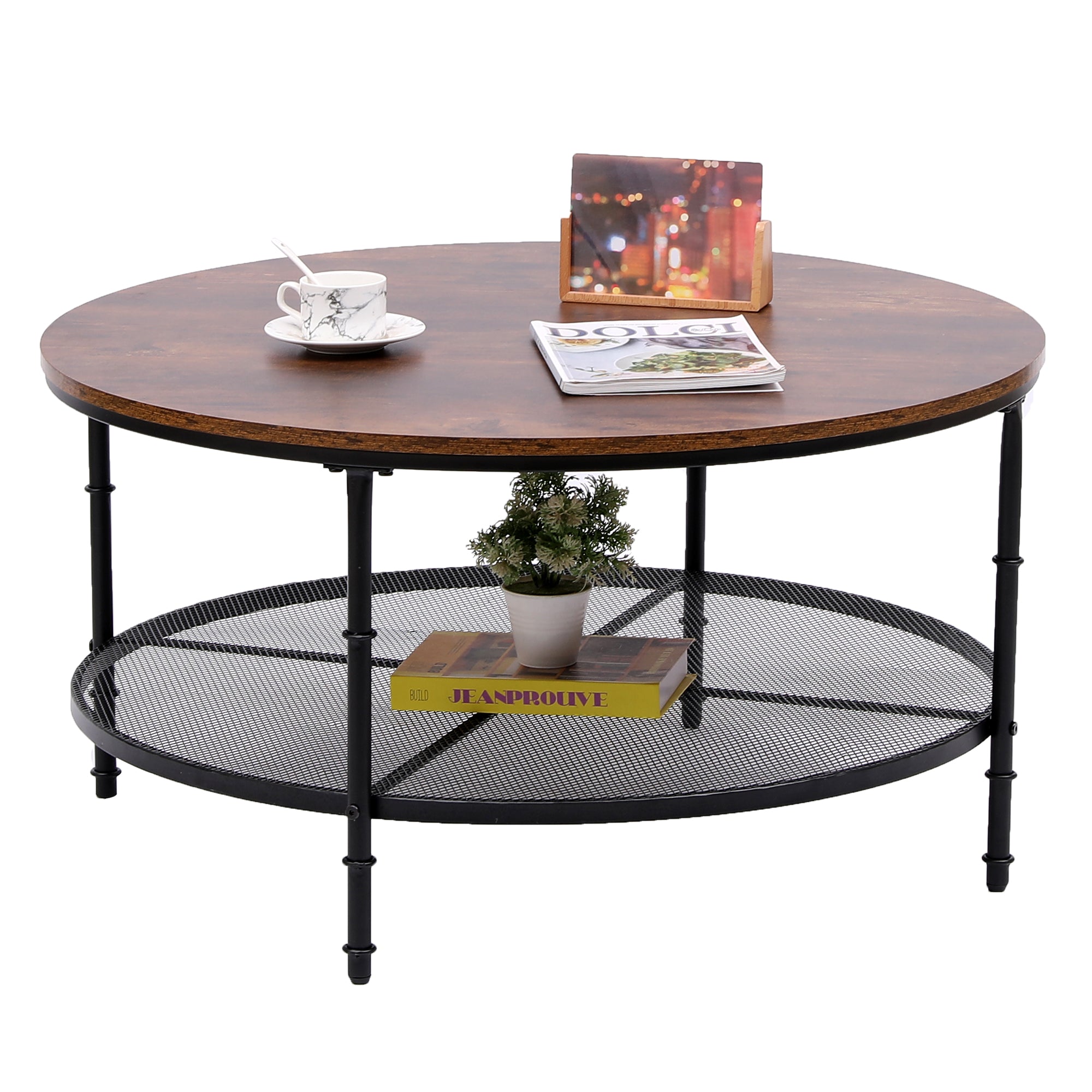 32IN Round Wood Top Coffee Table For Living Room