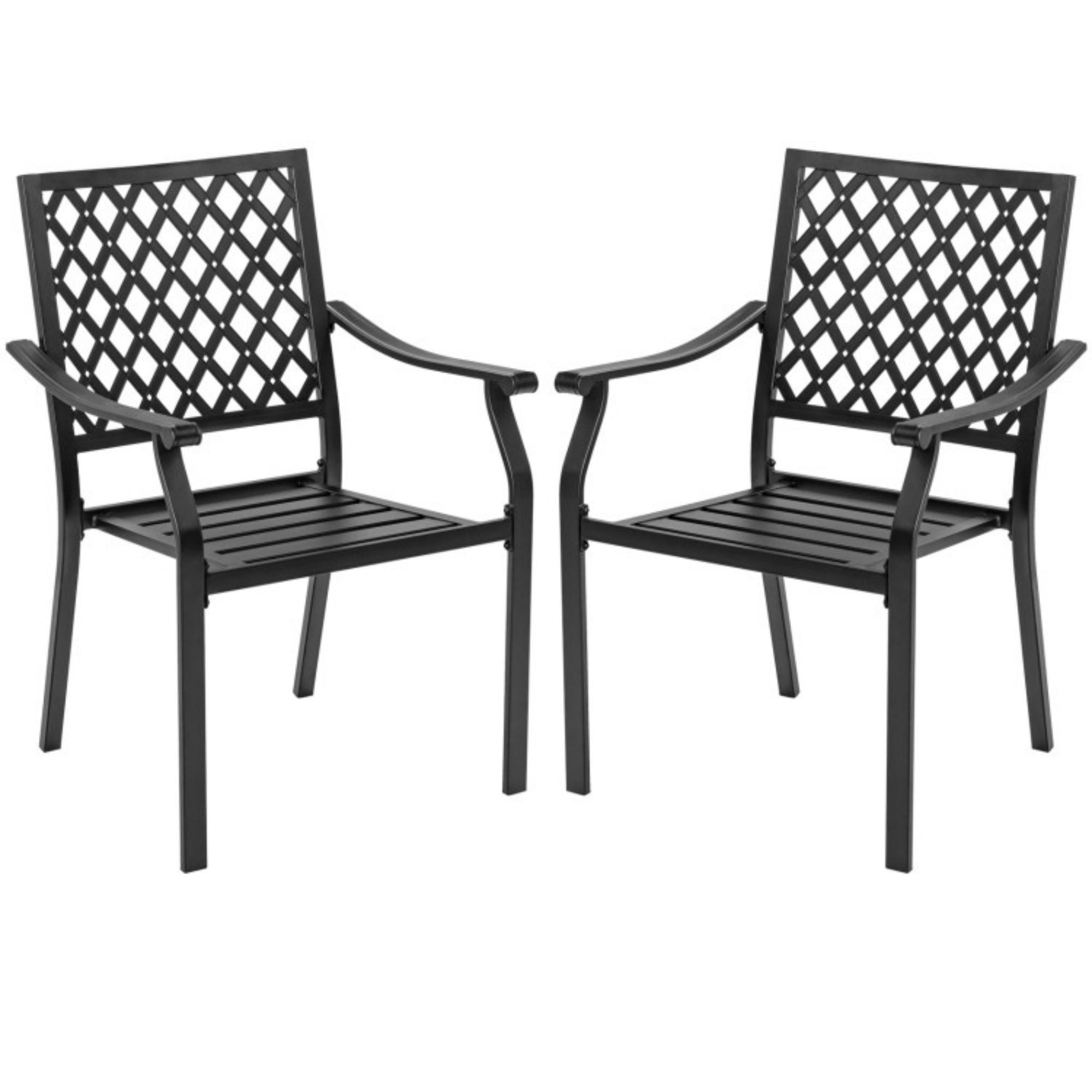 SUGIFT Set of 2 Patio Dining Chairs with Curved Armrests and Reinforced Steel Frame