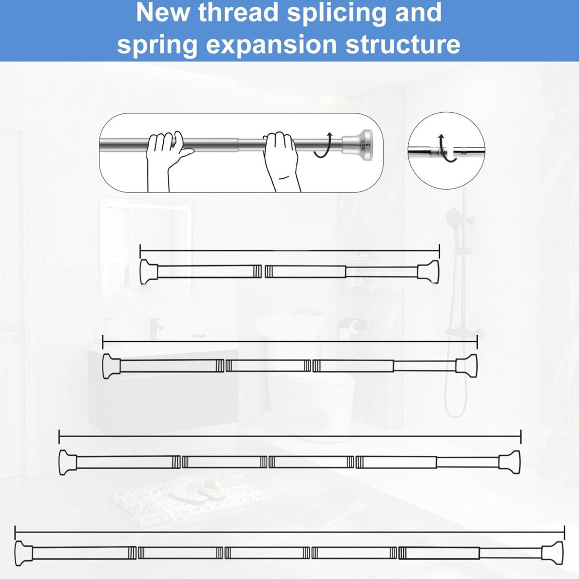 SUGIFT Adjustable Tension Shower Curtain Rod, 33.5 to 55 Inches, No Drilling, Expandable Shower Rod