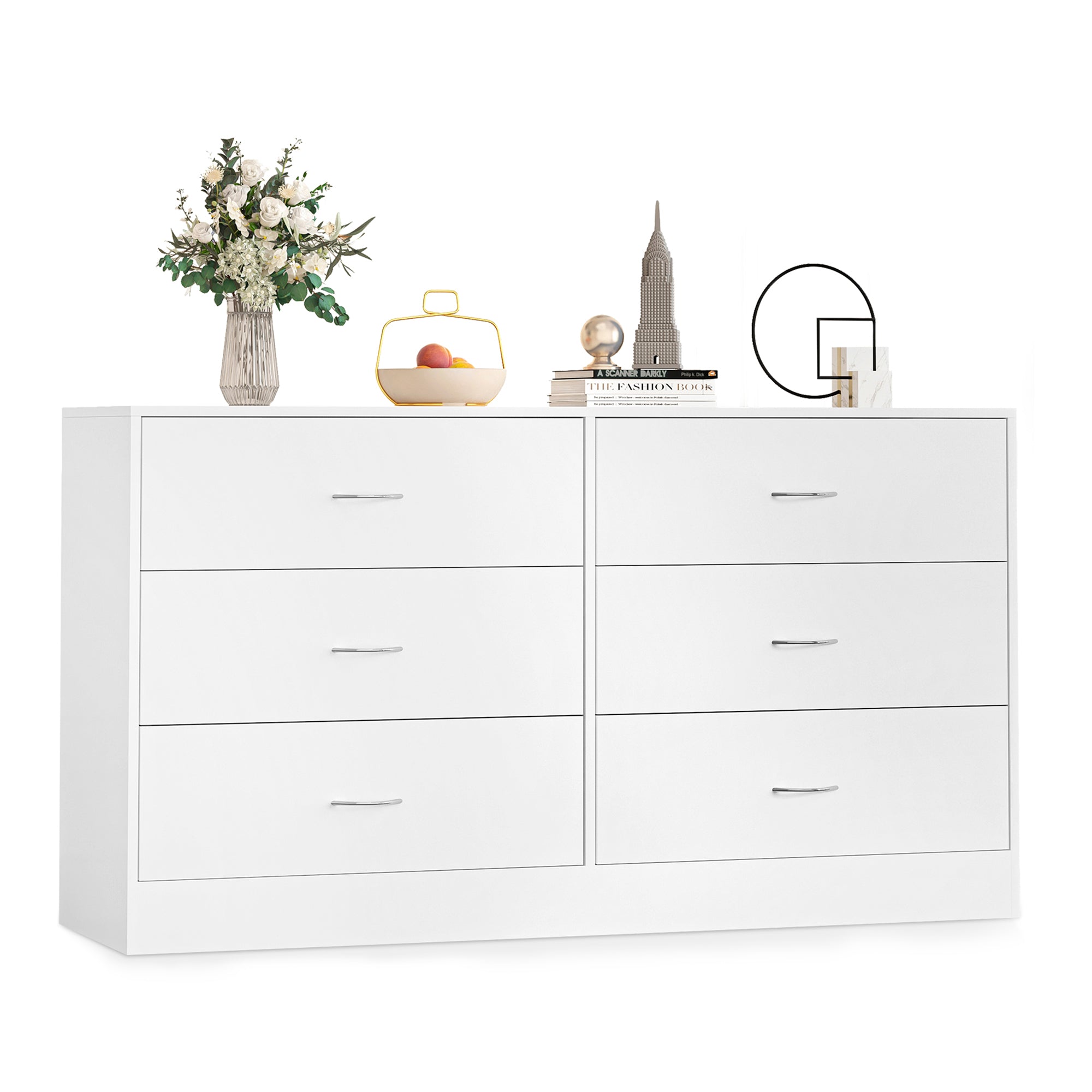 SUGIFT 6 Drawer White Dresser for Bedroom Versatile Chests of Drawers