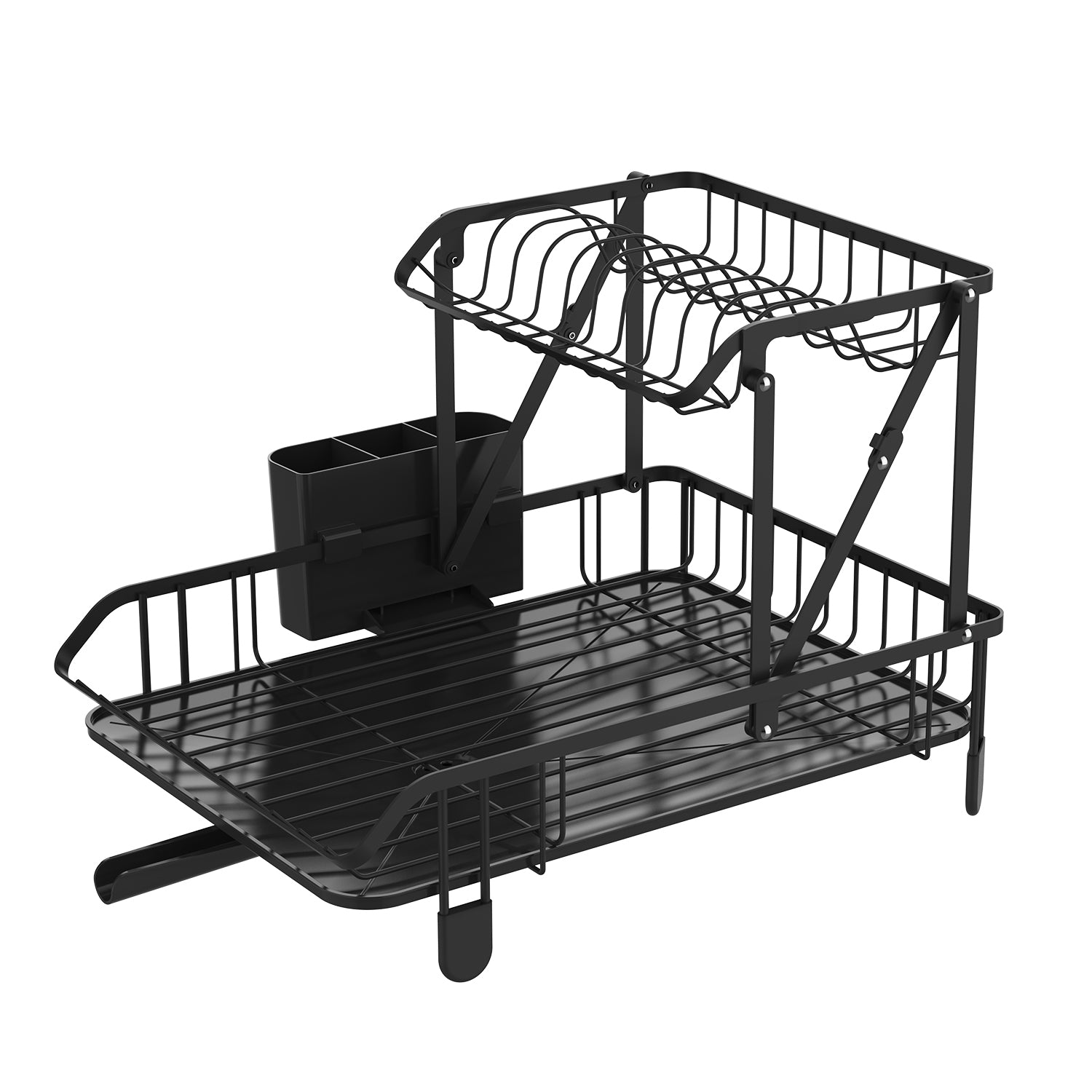 2-Tier Collapsible Rust-proof Dish Rack with Removable Drip Tray