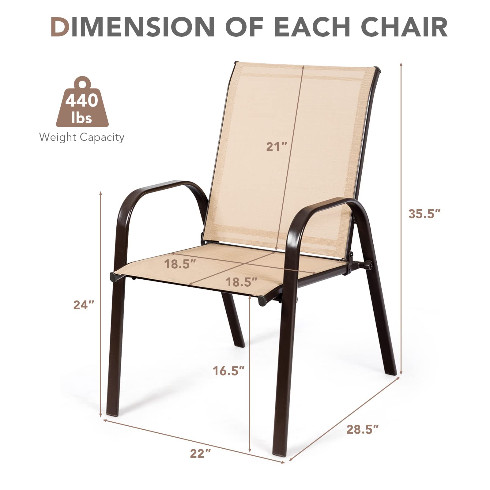 2 Pieces Patio Outdoor Dining Chair with Armrest