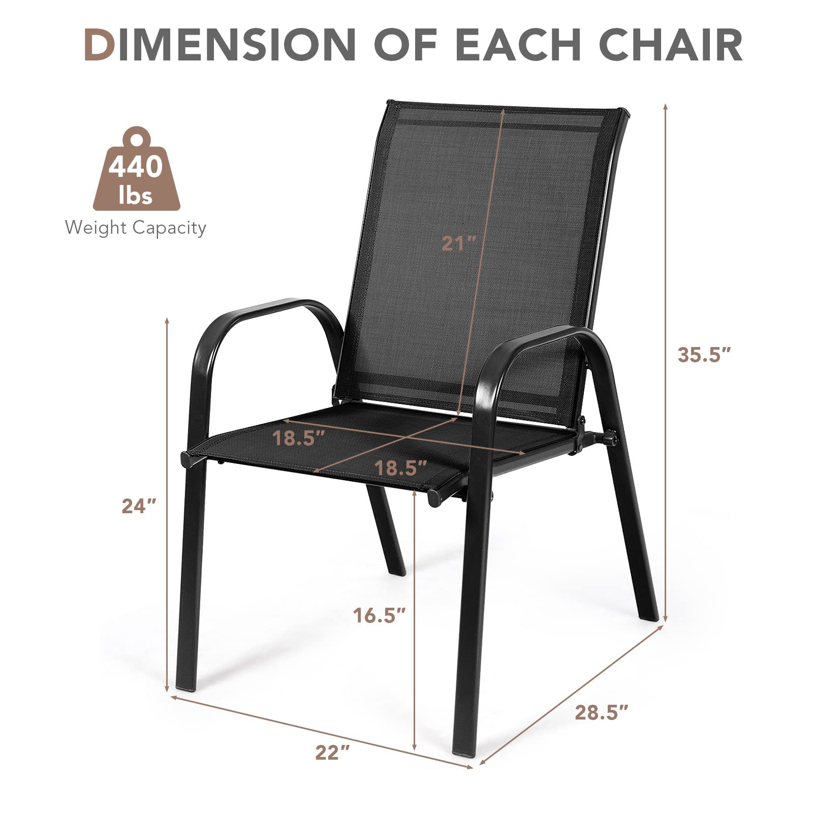 2 Pieces Patio Outdoor Dining Chair with Armrest