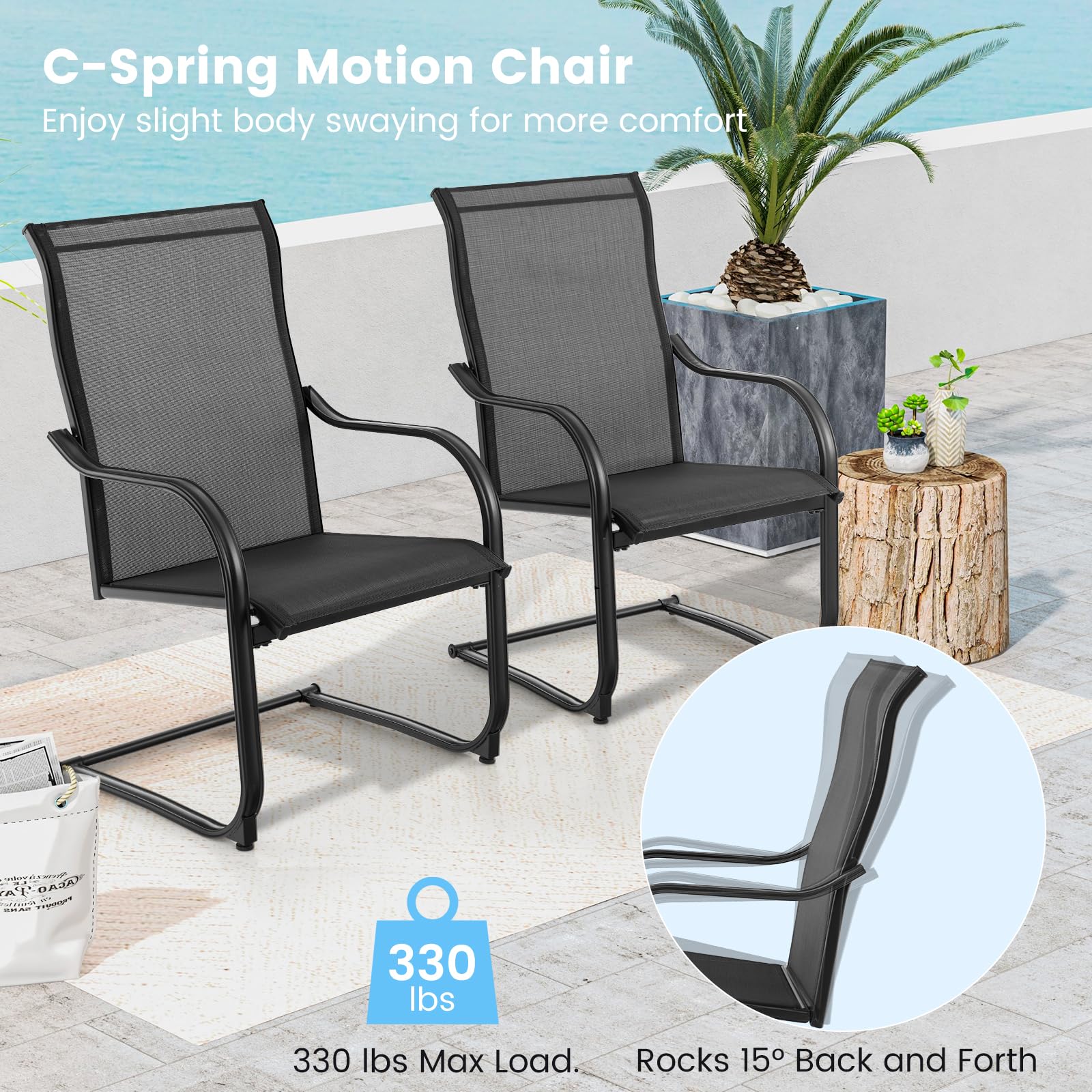 SUGIFT 2 Pieces C-Spring Motion Patio Dining Chairs with Breathable Fabric