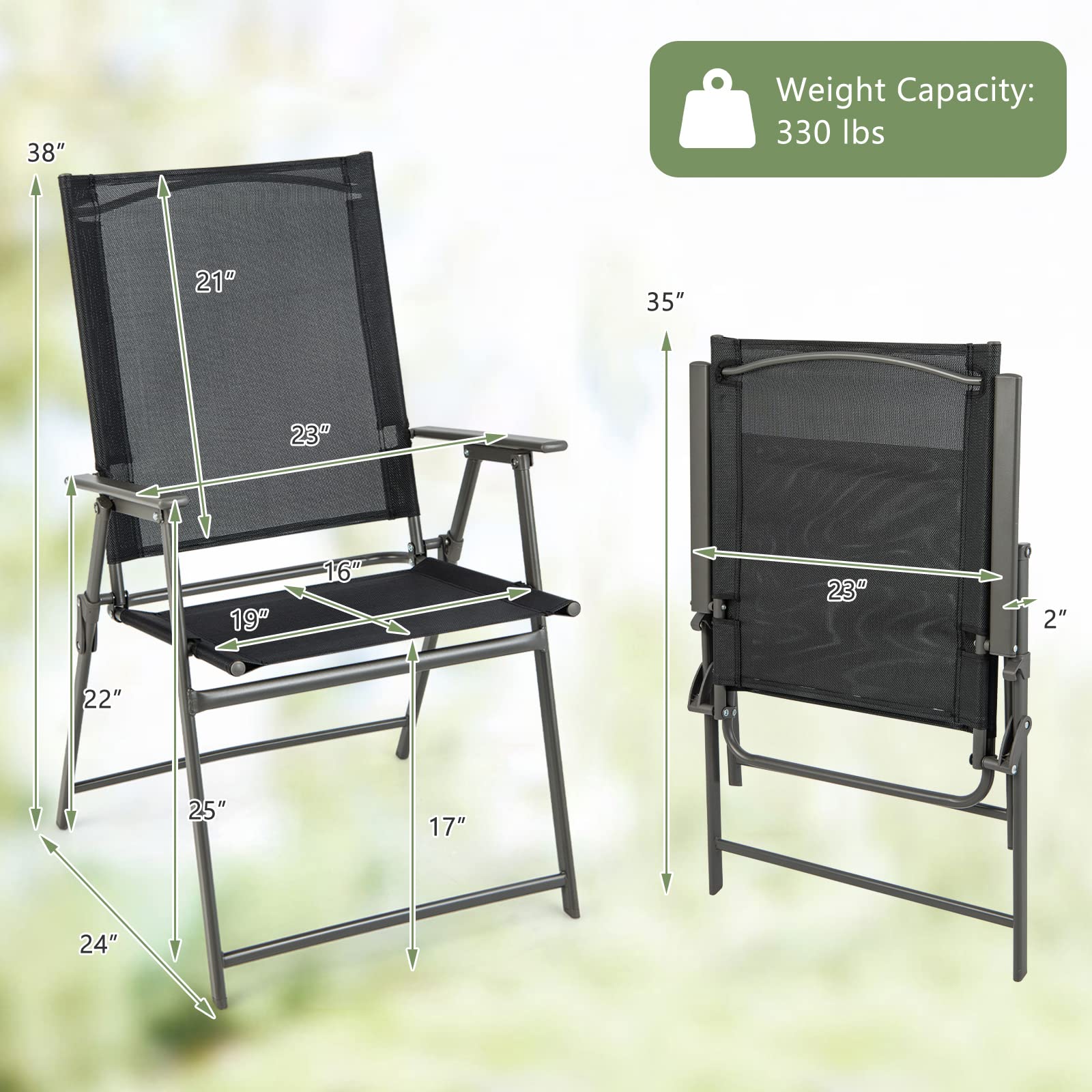SUGIFT Set of 4 Patio Folding Chair Set with Rustproof Metal Frame