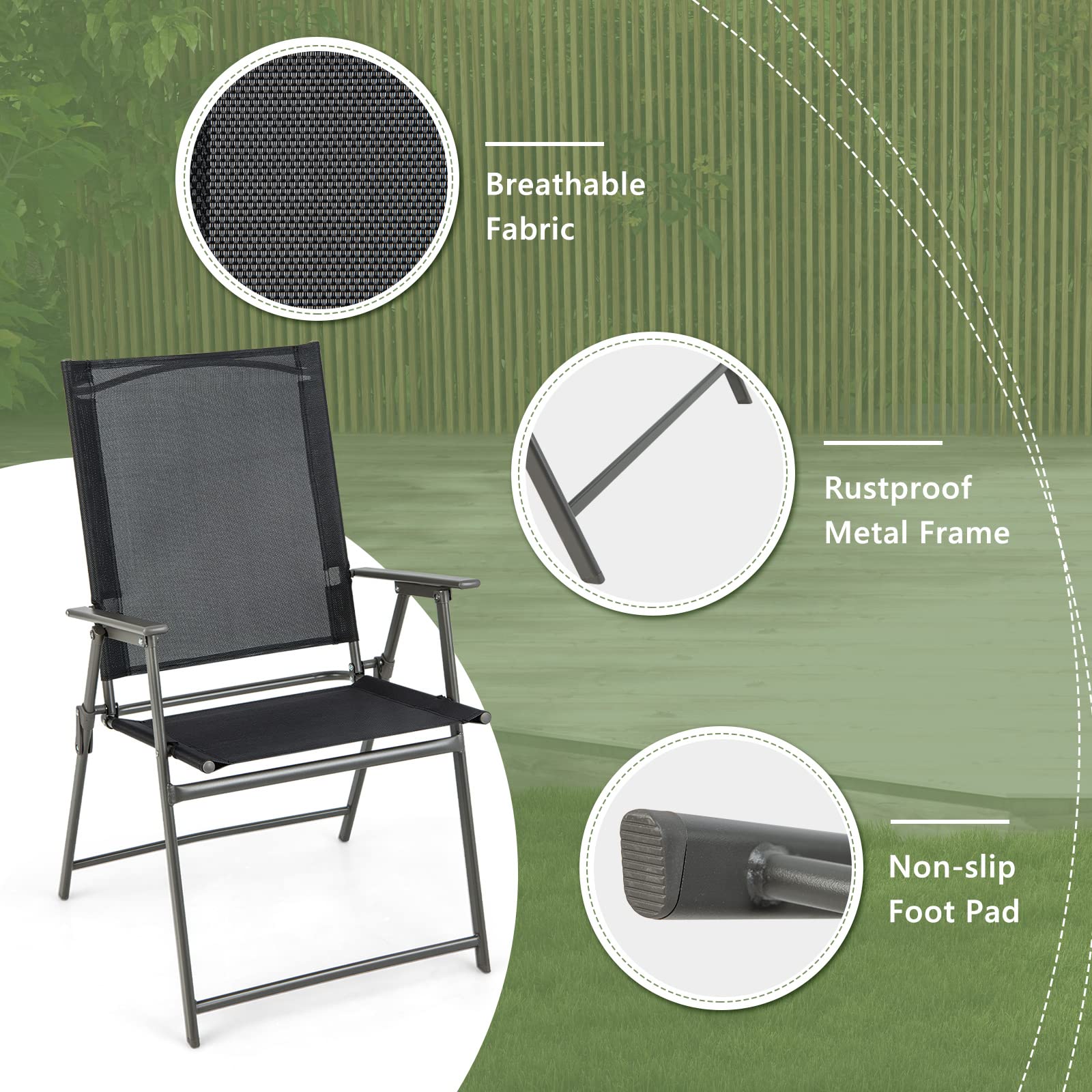 SUGIFT Set of 4 Patio Folding Chair Set with Rustproof Metal Frame