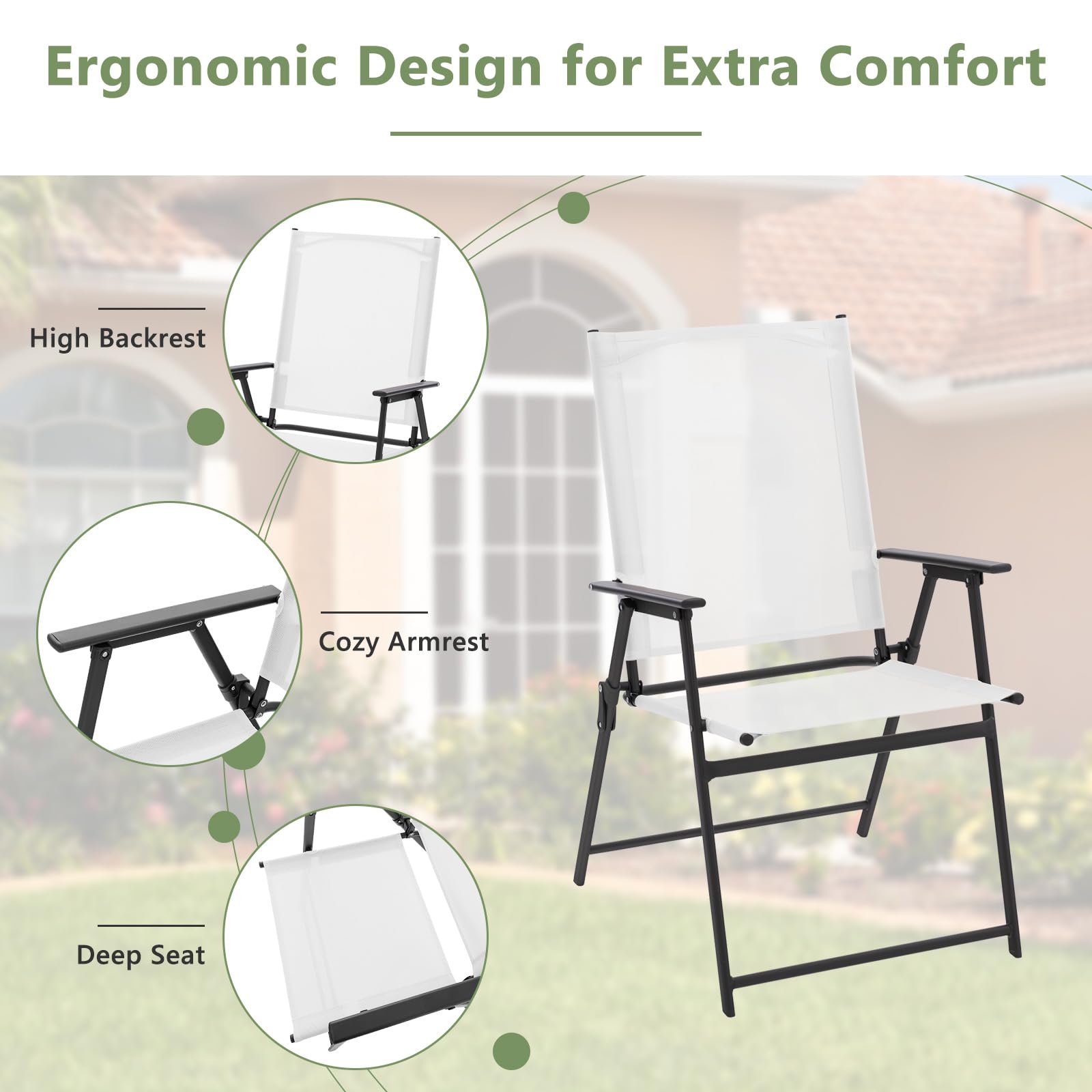 SUGIFT Set of 4 Patio Folding Chair Set with Rustproof Metal Frame