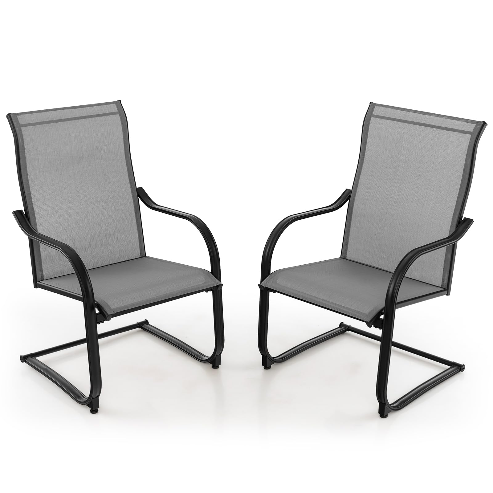 SUGIFT 2 Pieces C-Spring Motion Patio Dining Chairs with Breathable Fabric