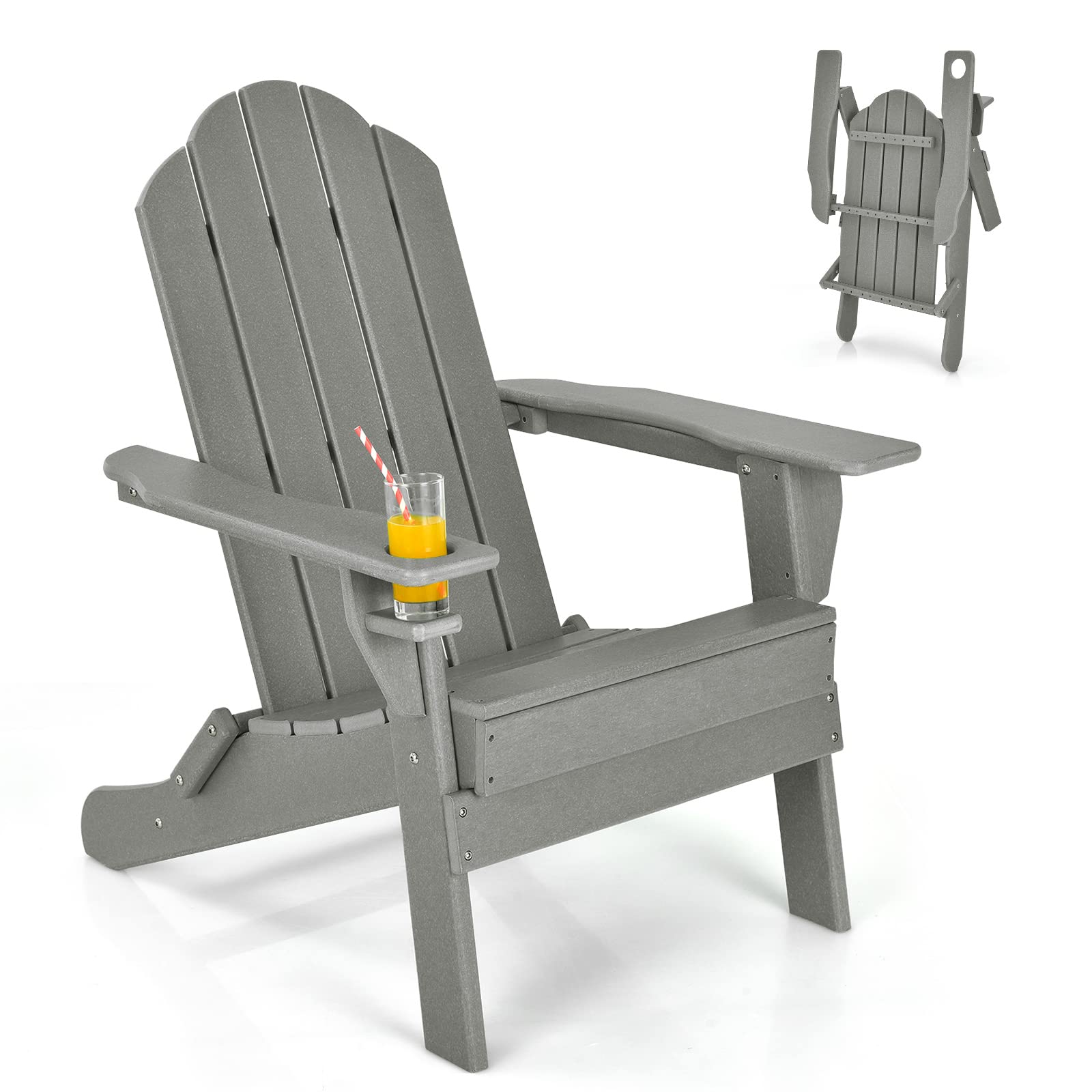 SUGIFT Foldable Weather Resistant Patio Chair with Built-in Cup Holder