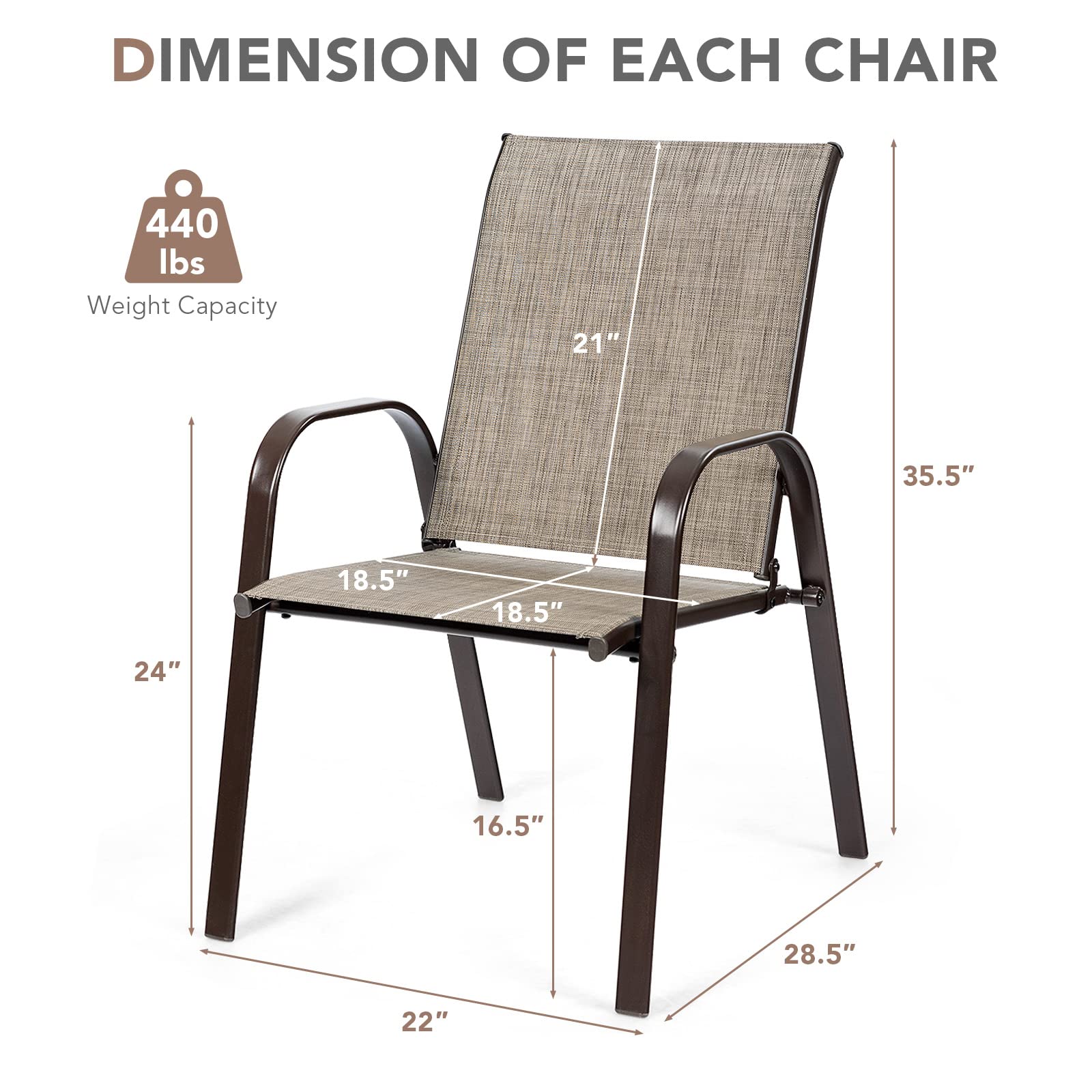2 Pieces Patio Outdoor Dining Chair with Armrest