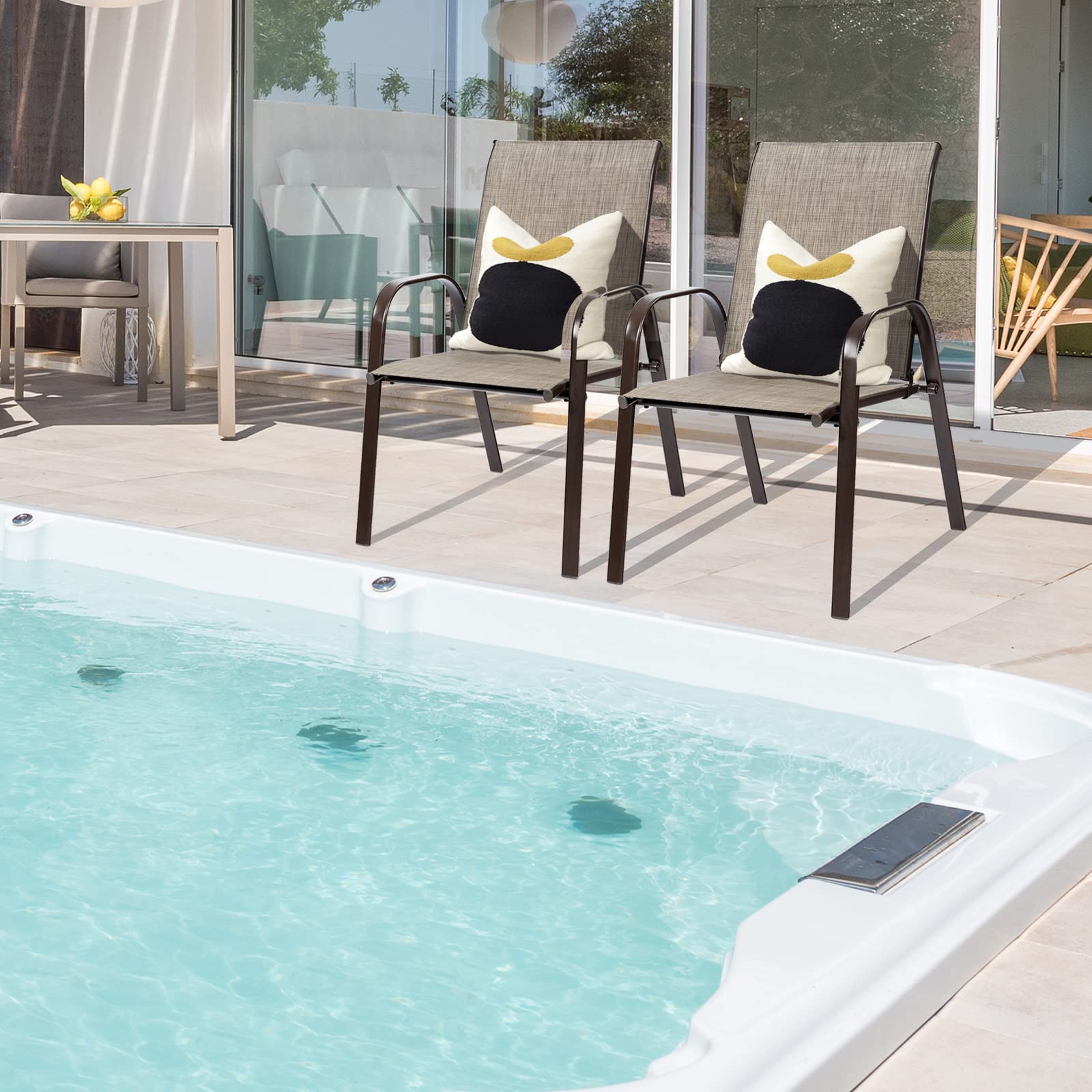 2 Pieces Patio Outdoor Dining Chair with Armrest