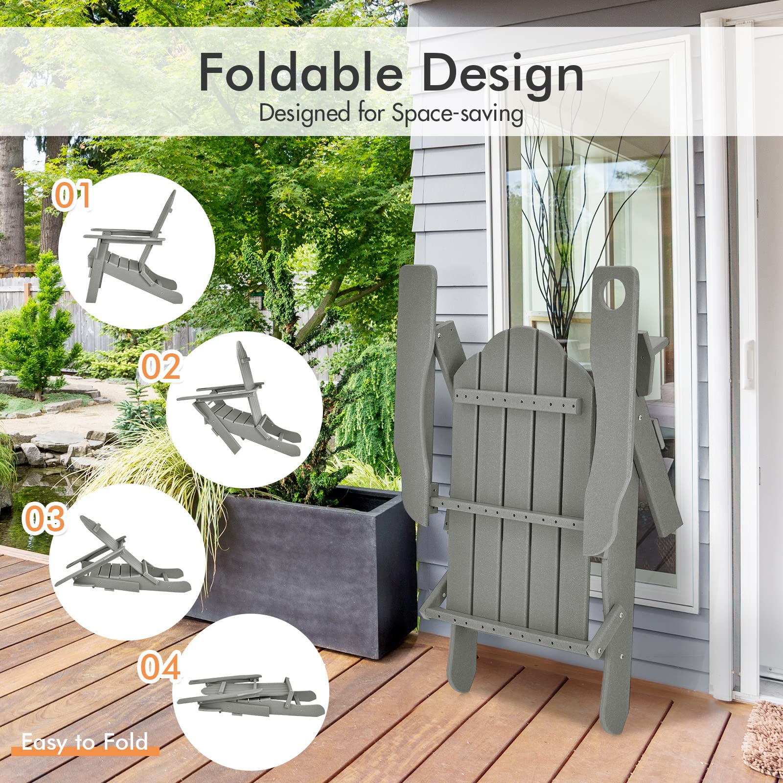 SUGIFT Foldable Weather Resistant Patio Chair with Built-in Cup Holder