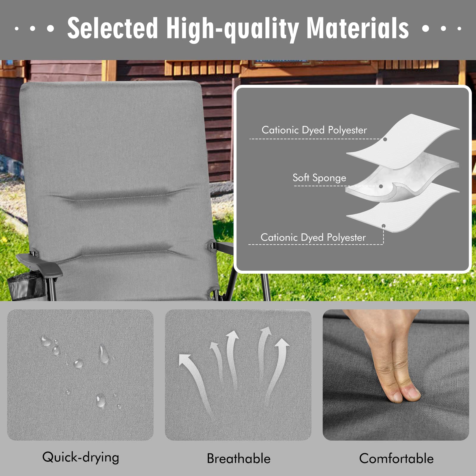 SUGIFT Patio Folding Padded Chair with High Backrest and Cup Holder