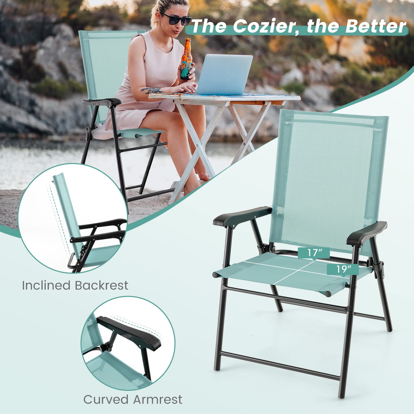 SUGIFT Patio Dining Chair Set of 2 with Armrests and Metal Frame