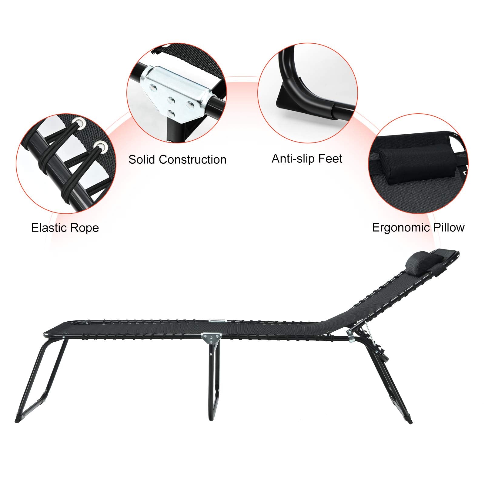 SUGIFT Foldable Recline Lounge Chair with Adjustable Backrest and Footrest