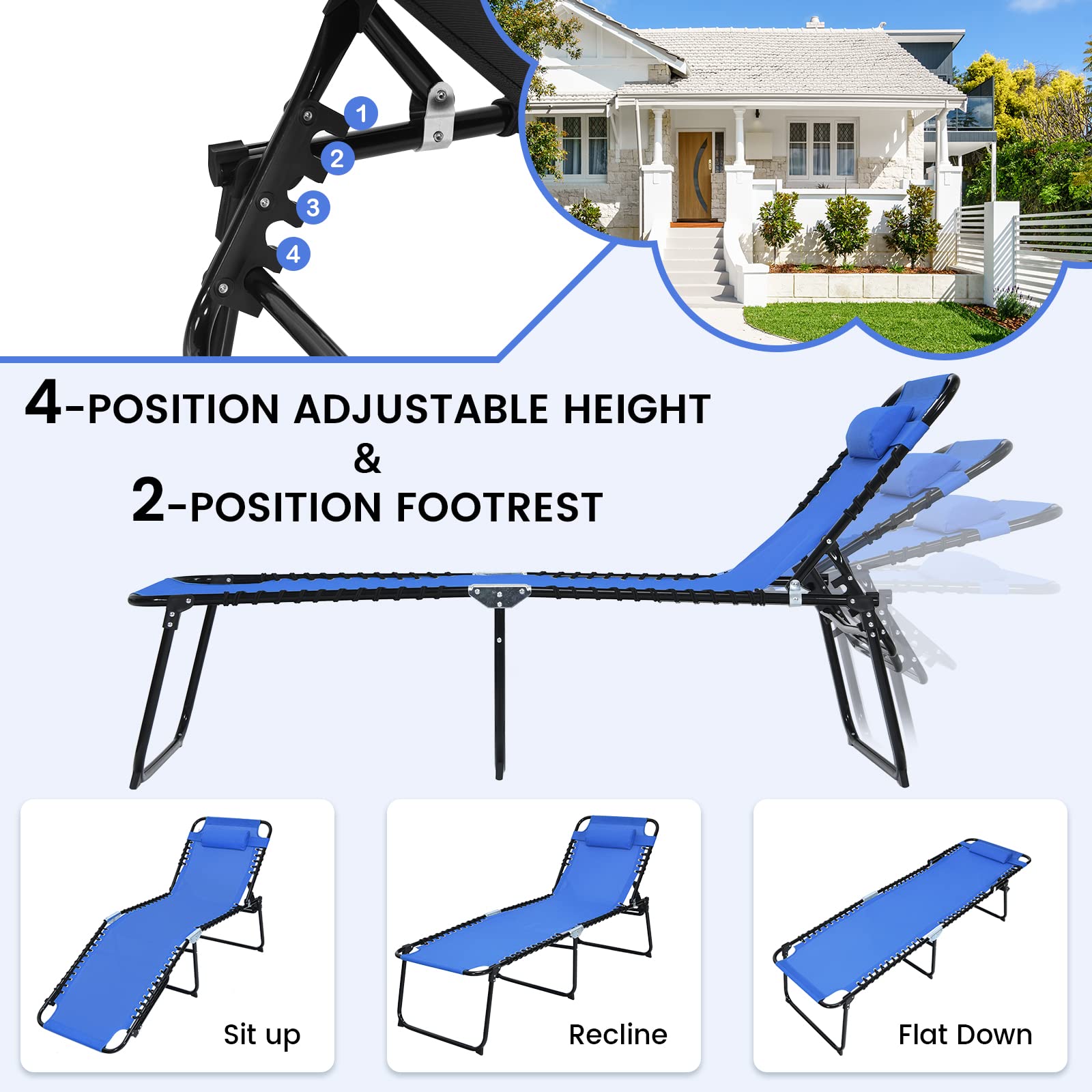 SUGIFT Foldable Recline Lounge Chair with Adjustable Backrest and Footrest