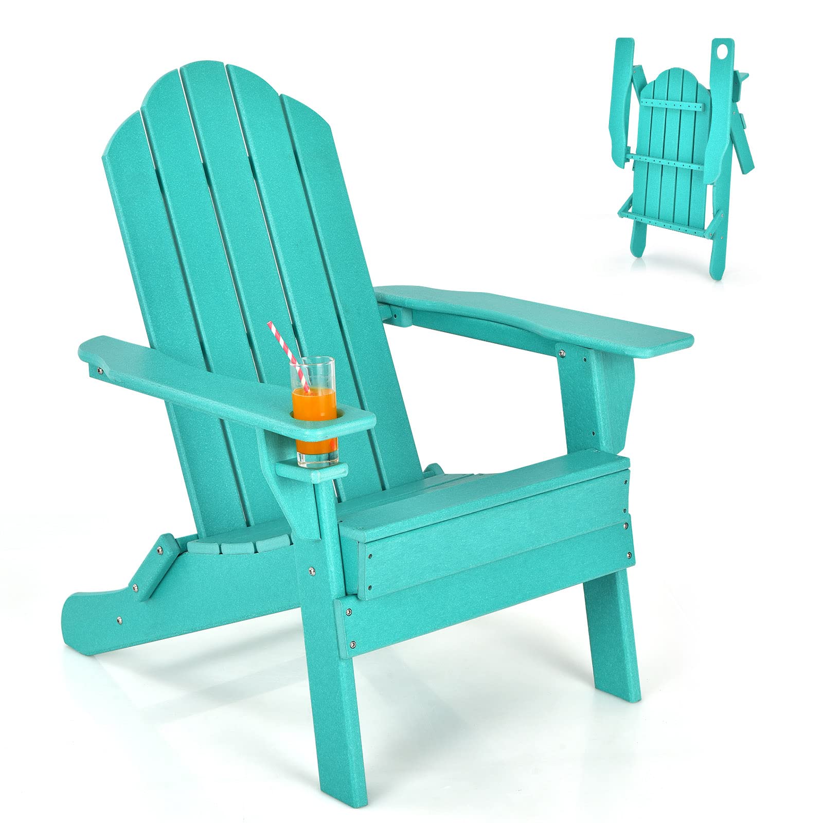 SUGIFT Foldable Weather Resistant Patio Chair with Built-in Cup Holder