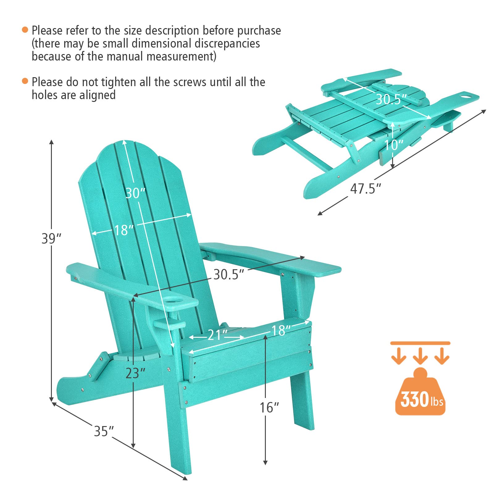 SUGIFT Foldable Weather Resistant Patio Chair with Built-in Cup Holder