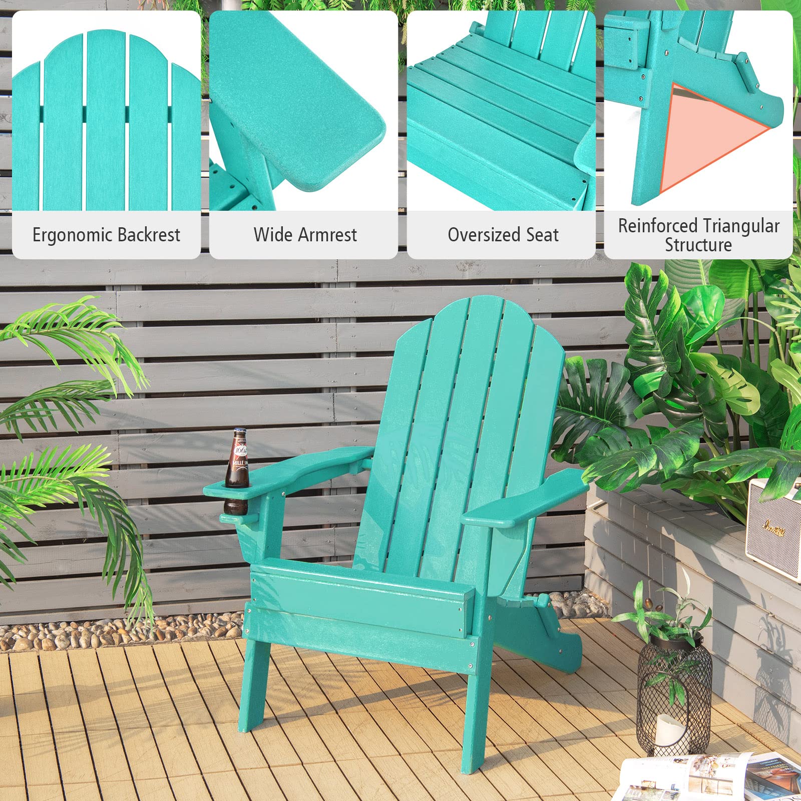 SUGIFT Foldable Weather Resistant Patio Chair with Built-in Cup Holder